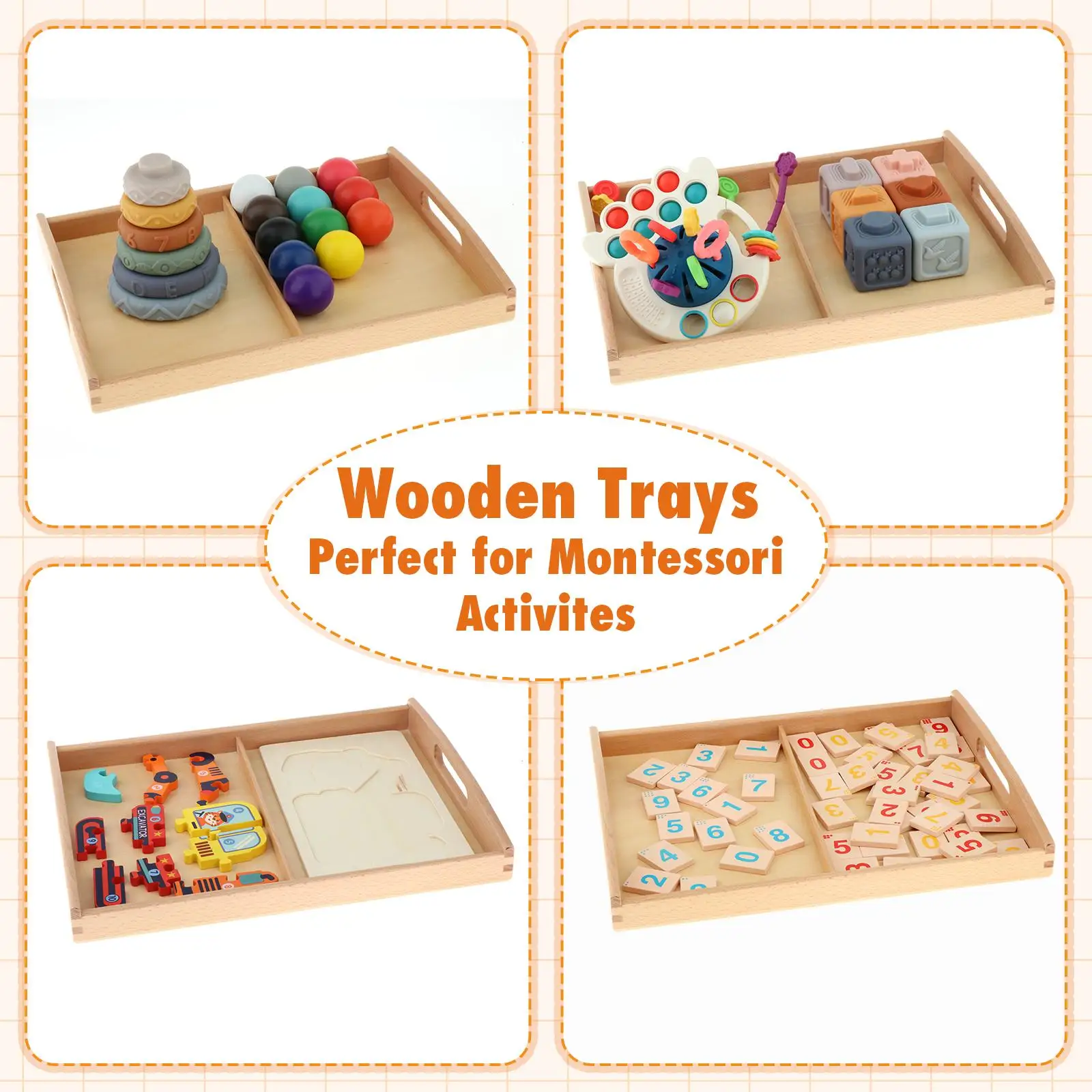 Montessori Wooden Sorting Tray Two Sections Cognitive Gift with Handles Montessori Sand Tray for Preschoolers Card Display Kids