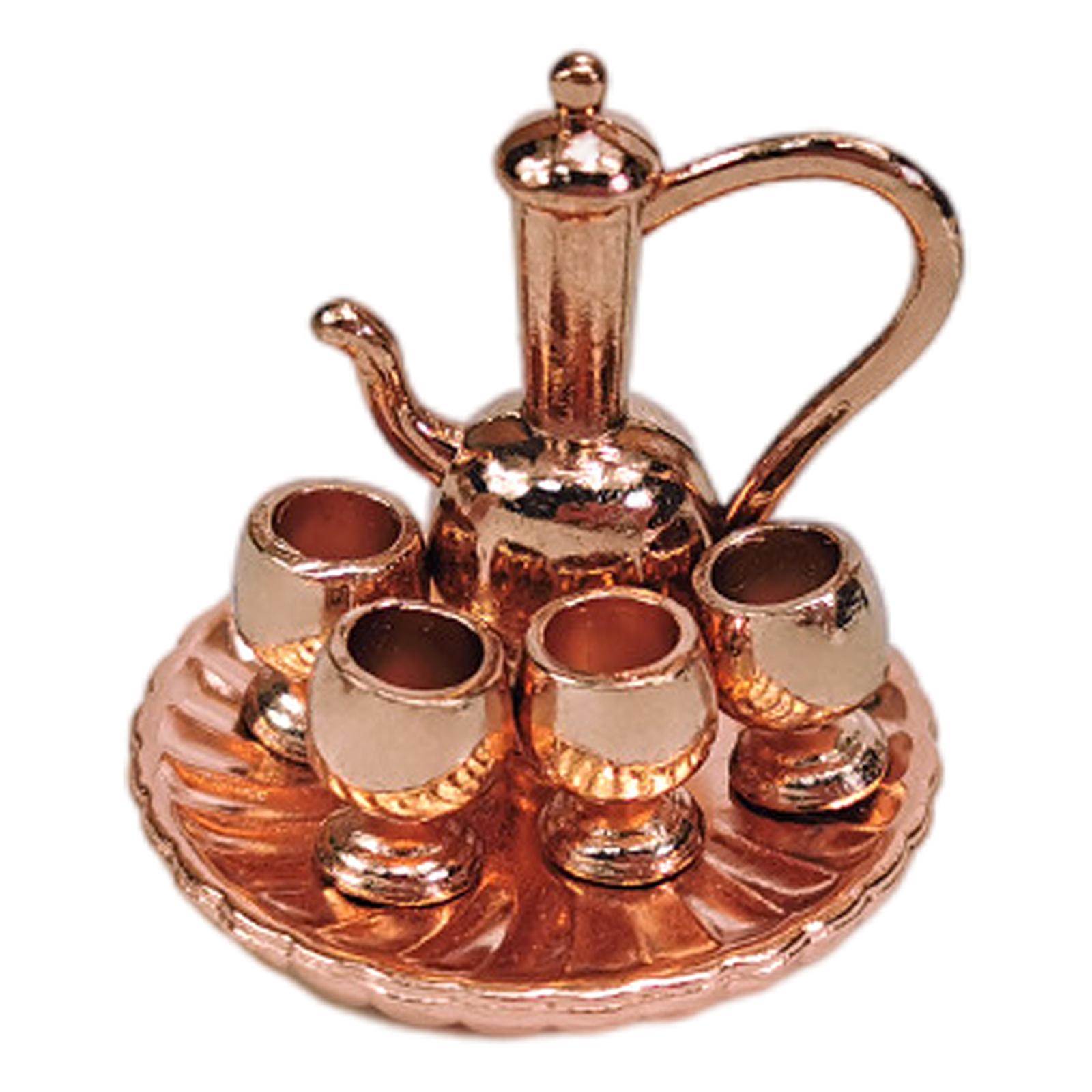Tea Cup Tray Toy 1/12 Teapot Metal Tableware Set for Language & Communication House Models Room Boxes Boys Girls 15-35 Years Old