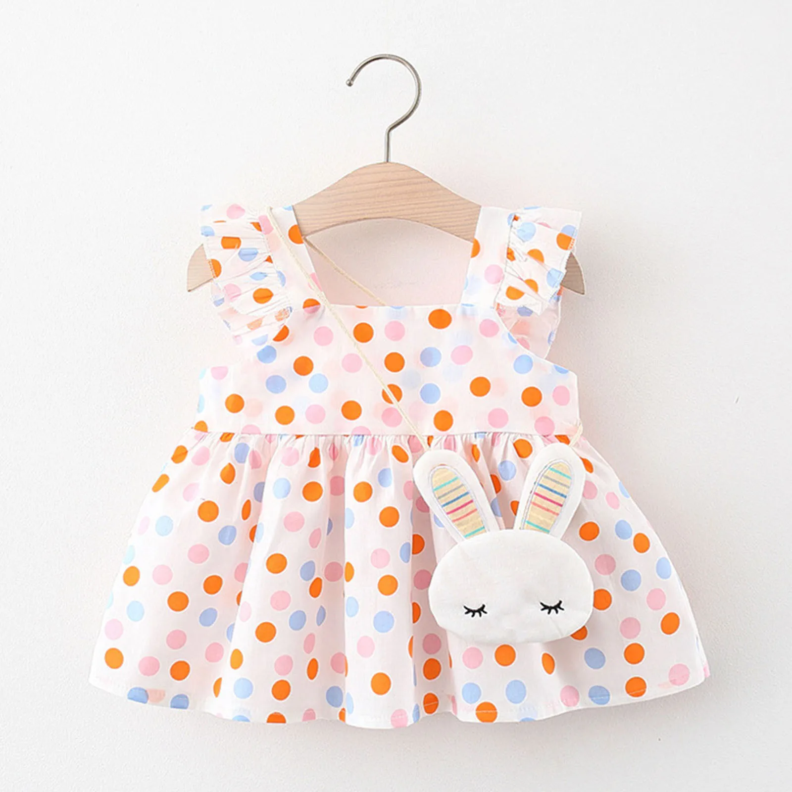 Cool Summer Breeze Toddler Baby Girls Plushie Rabbit Polka Dot Dress