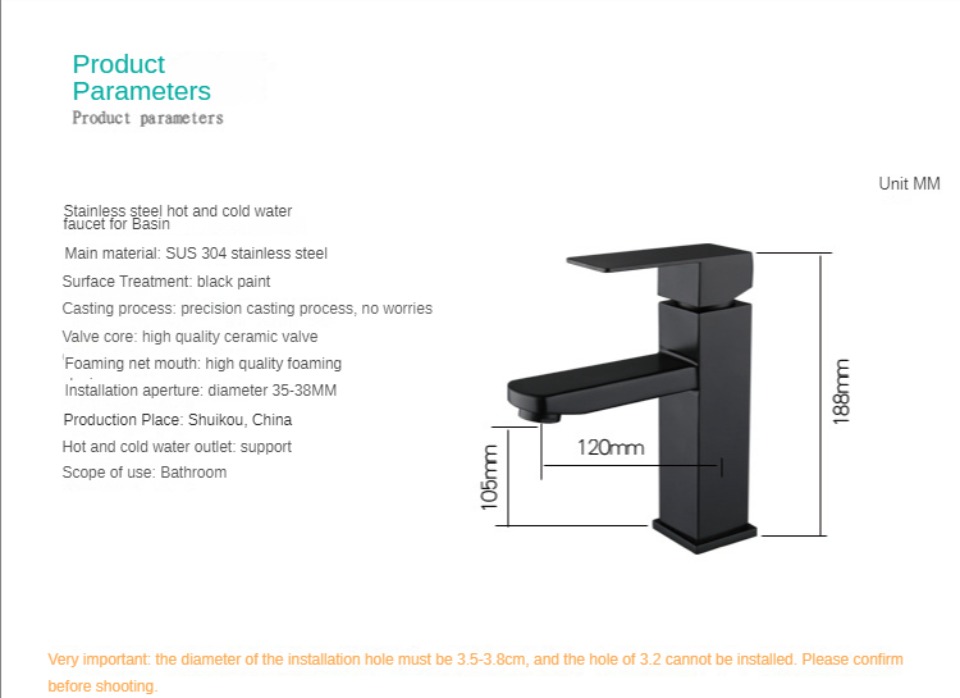 Title 7, Bathroom Black Square Stainless Steel Basin Sin...