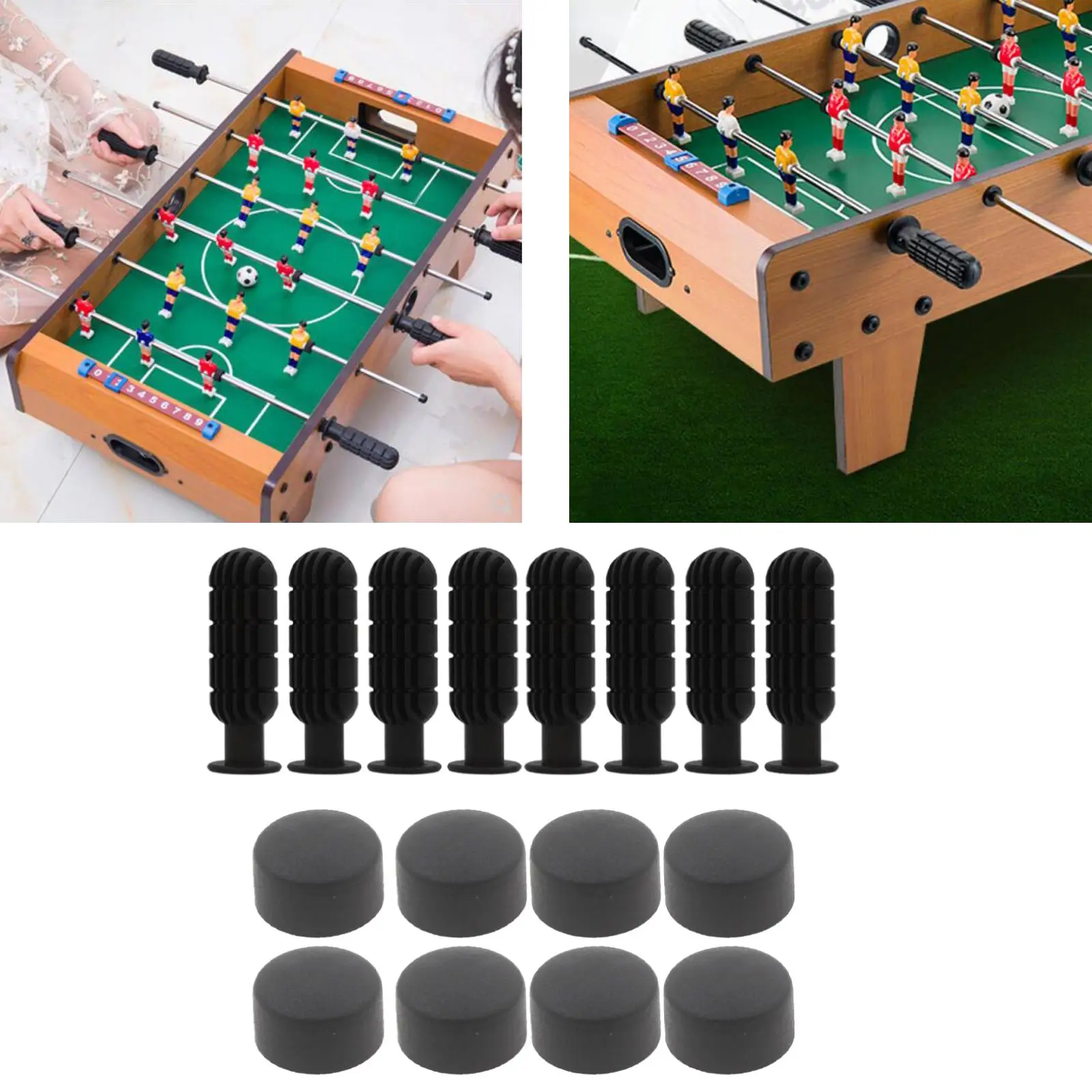 8 Pairs Foosball Handle Replace Table Football Game Black Non-Slip Design Handle Grips & End Plugs Accessories Components