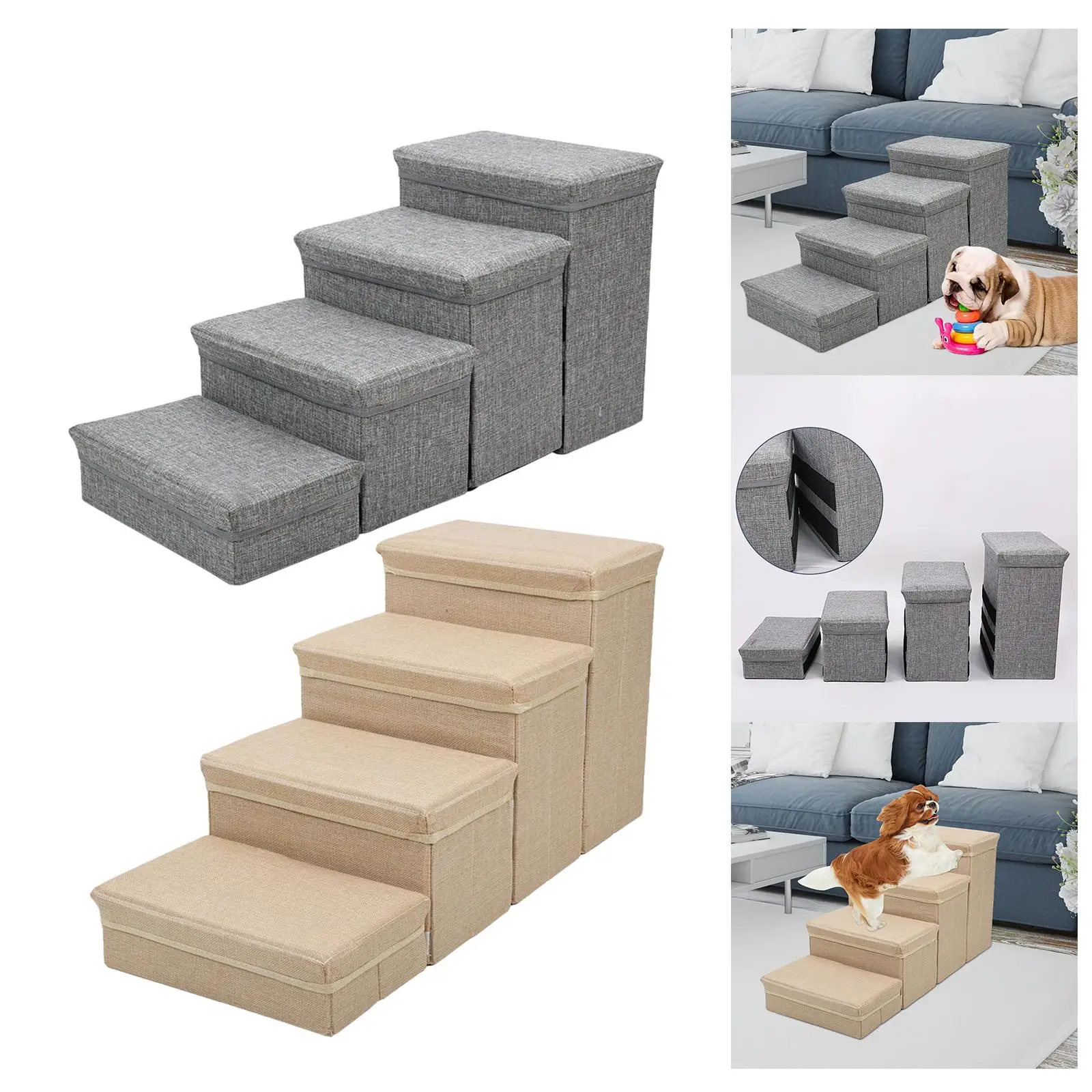 Dog Stairs Ladder 4 Steps Dog Ramp Folding Pet Steps for Medium Small Dogs
