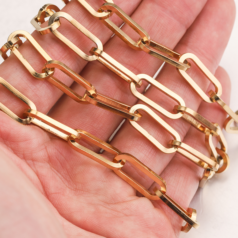 1M Papier clip Edelstahl Ketten Oval Flache Kabel Gold-Platte Kette für DIY Armband Halskette, Die Entdeckungen liefert – Detail 7