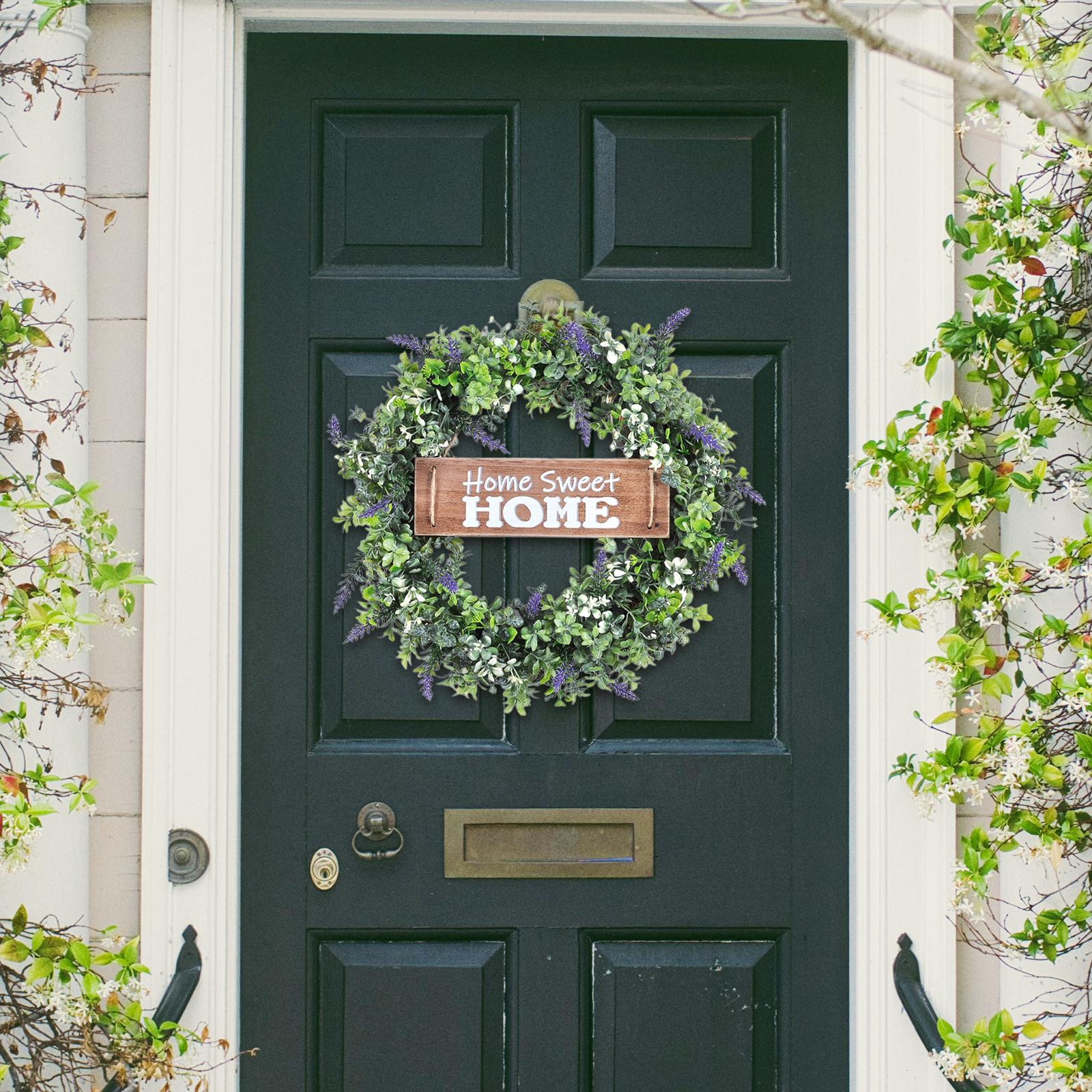 Round Eucalyptus Wreath Hanging with Board Home Decor Flower Lavender Garland for Wedding Indoor Outdoor Front Door Farmhouse