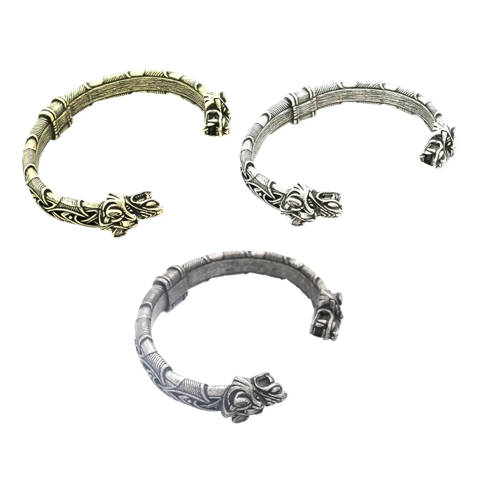 Nordic Wolf Head Bracelet Talisman Jewelry Bangle Cuff Gifts Wristband Adjustable Arm Ring Viking Bracelet for Men Women