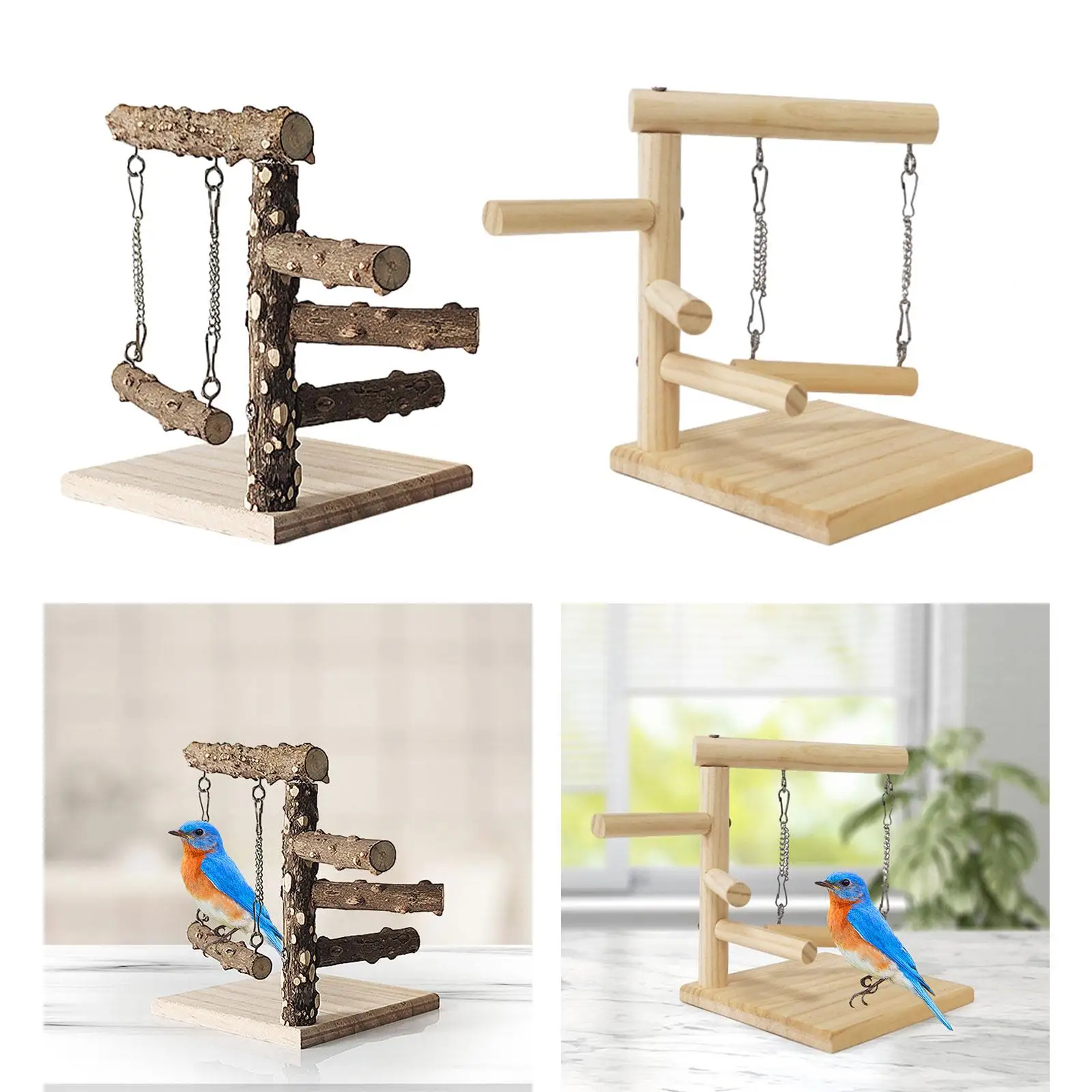 Wooden Perch Playstand Platform Bird Tabletop Training Perch Play Stand for Lovebirds Canaries Cockatiels Parrots Parakeets