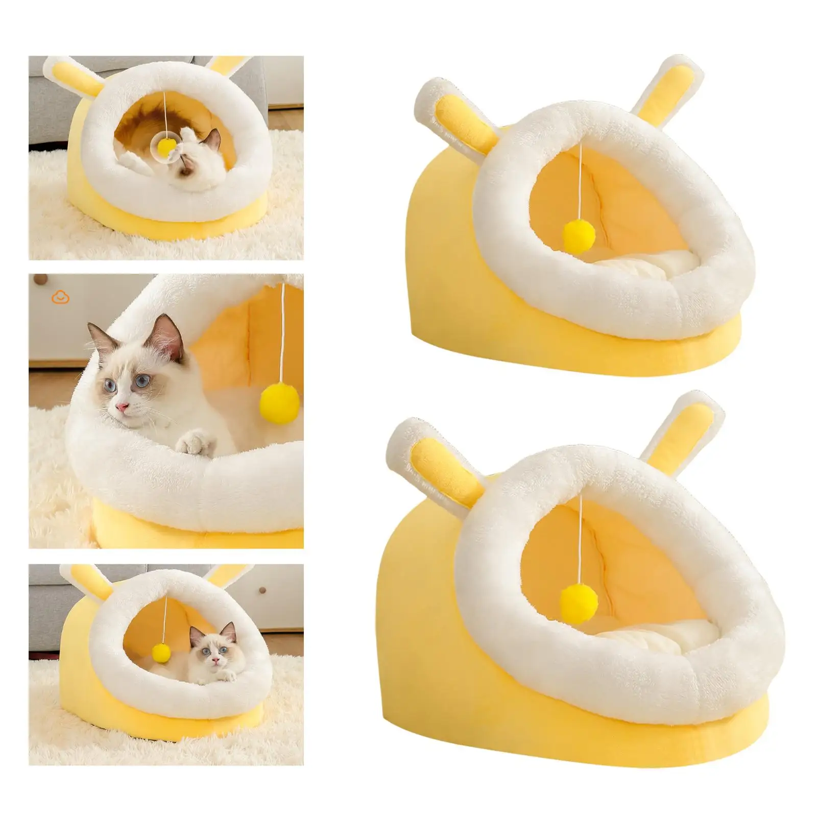Large Cave Bed with Ball Cushion Anti Slip Thick Pet Supplies Toys Kennel Pad for Small Cats Rabbits Puppy
