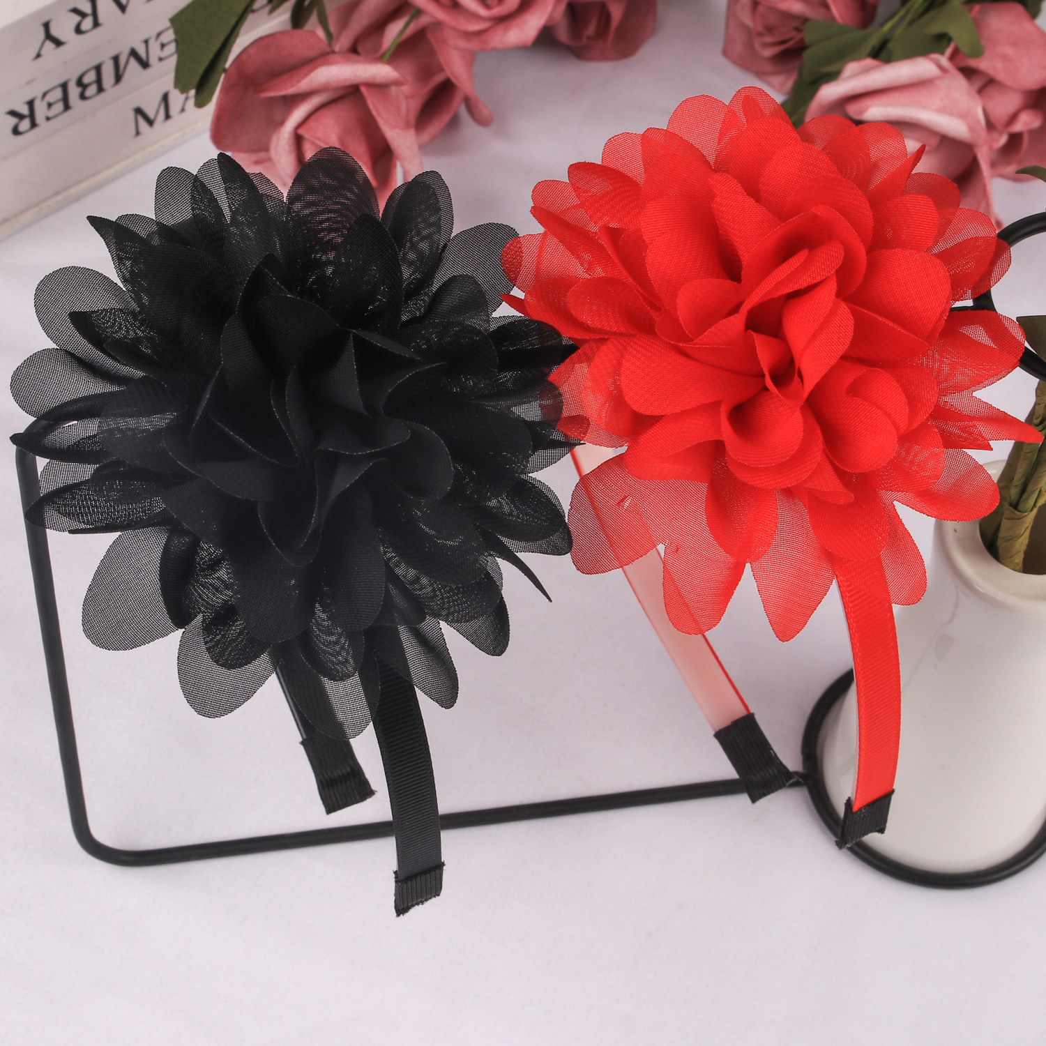 1/15 Stück Chiffon-Blumen-Haarbänder für Kinder und Mädchen, Kunststoff-Haarbänder mit Zähnen, florales Haarband, modisches Haar-Accessoire für Kinder und Mädchen – Detail 4