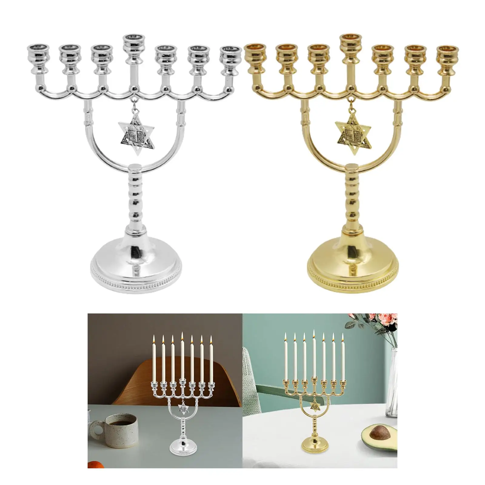 Metal Candle Holder Hanukkah Menorah, Traditional Geometric Candlestick for Banquet Wedding Party Anniversary Home Decor