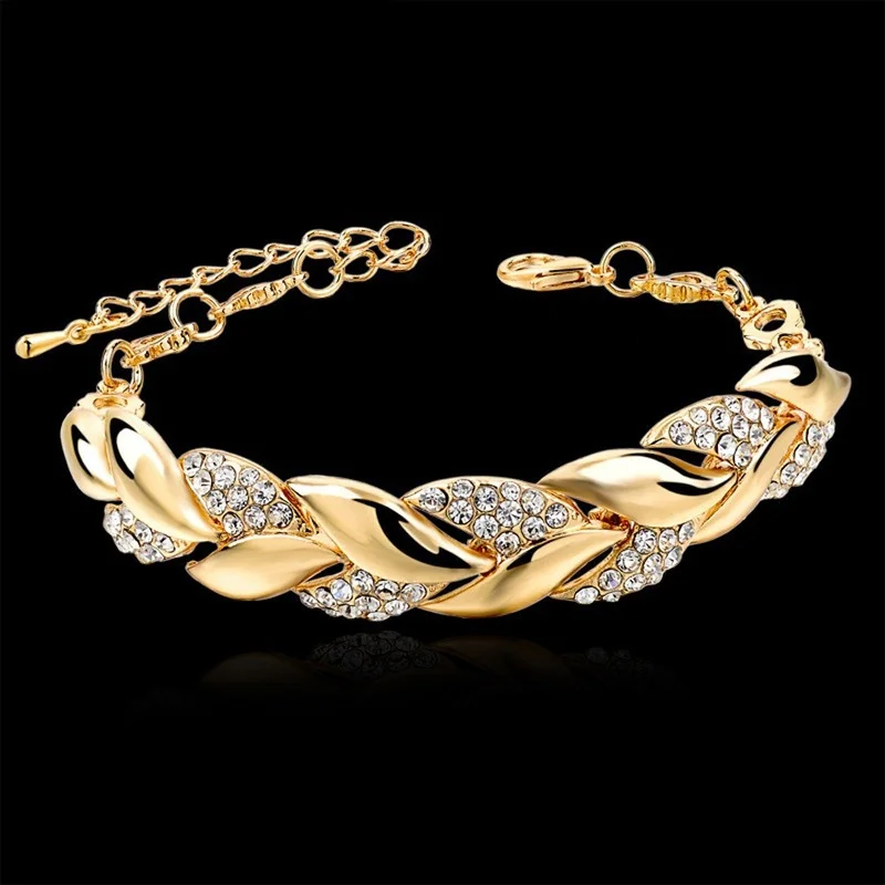 Rhinestone Crystal Bracelet Women's Bracelets Leaves Shape Wrist Chain Bangles for Women Luxury Bracelet Wedding Fashion Jewelry