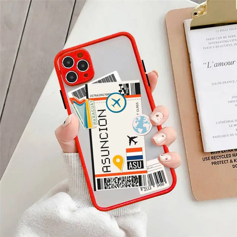 Air Ticket City USA London Paris Travel Phone Case, Transparente pour iPhone 14, 11, 12, 13 Plus, Mini Pro Max Cover