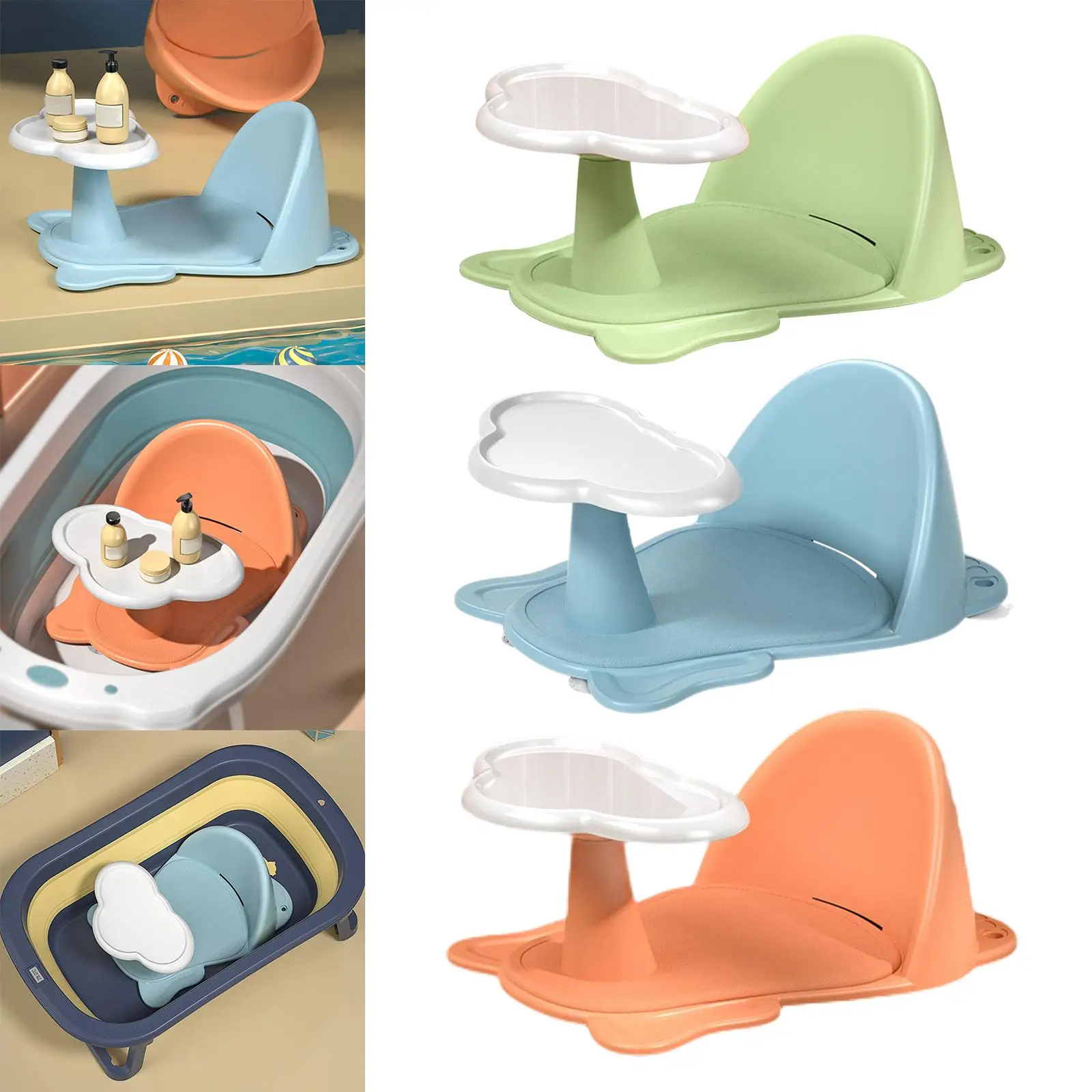 Baby Bath Tub Seat Tub Sitting up Bathtub Chair Detachable Storage Tray Rack Bath Chair Safety for Kids Boys Girls Over 6 Months