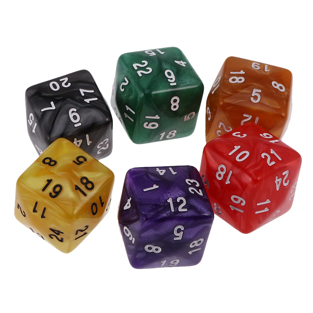 MagiDeal 6pcs 24 /30 Sided Dice D24 D30 Dices for D&D TRPG Family Party Board Game Toys