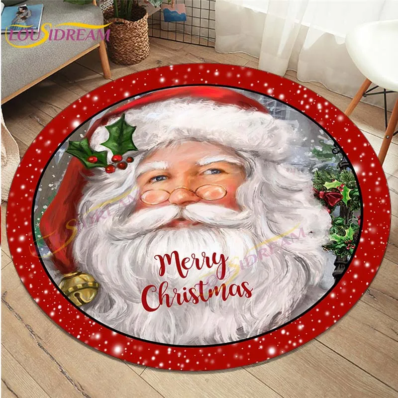 Merry Christmas Round Rug Sowman Mat Christmas Decor Christmas Gift Xmas Carpet Rugs for Living Room Home Decor Red Round Rug