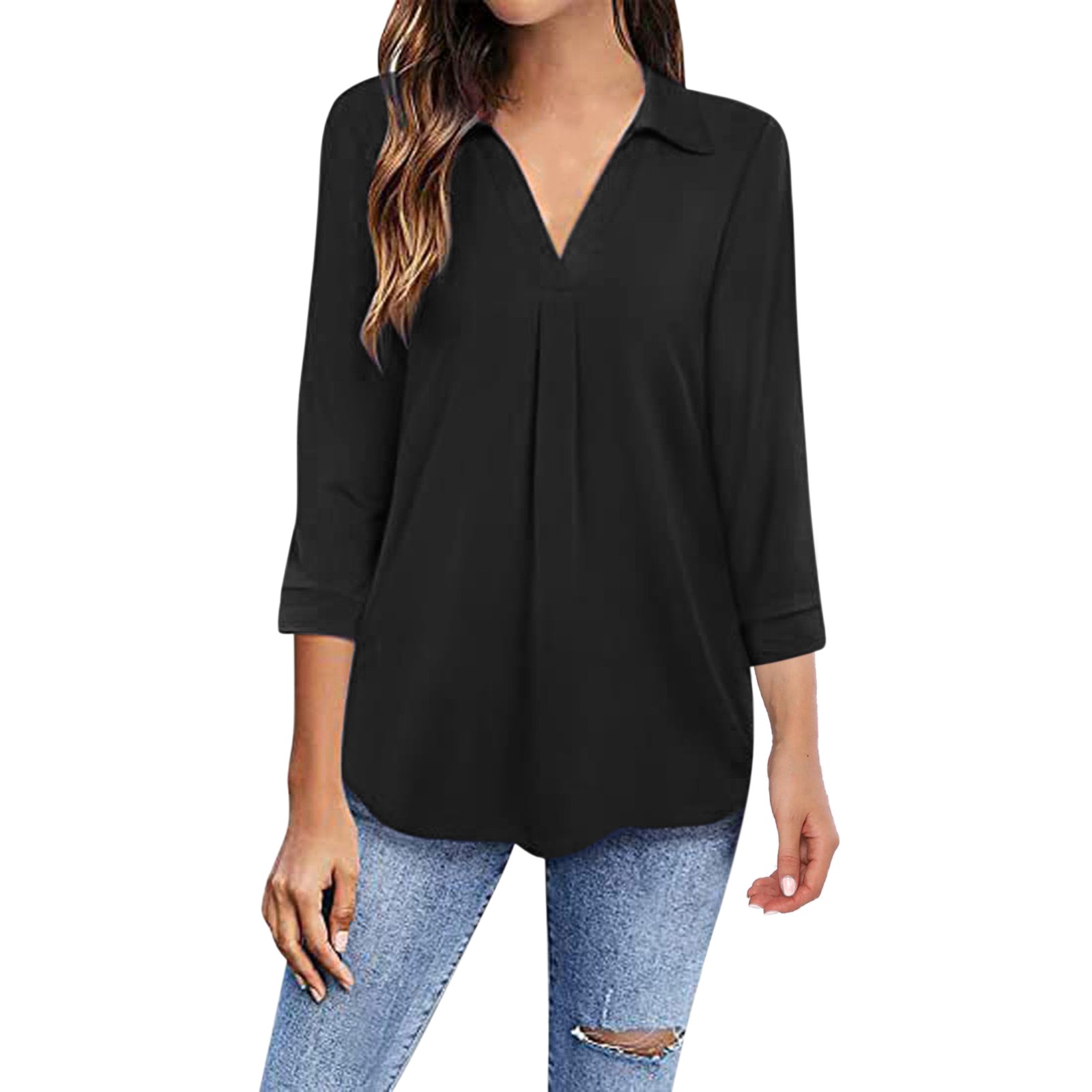 Navy V-neck Pullover Top