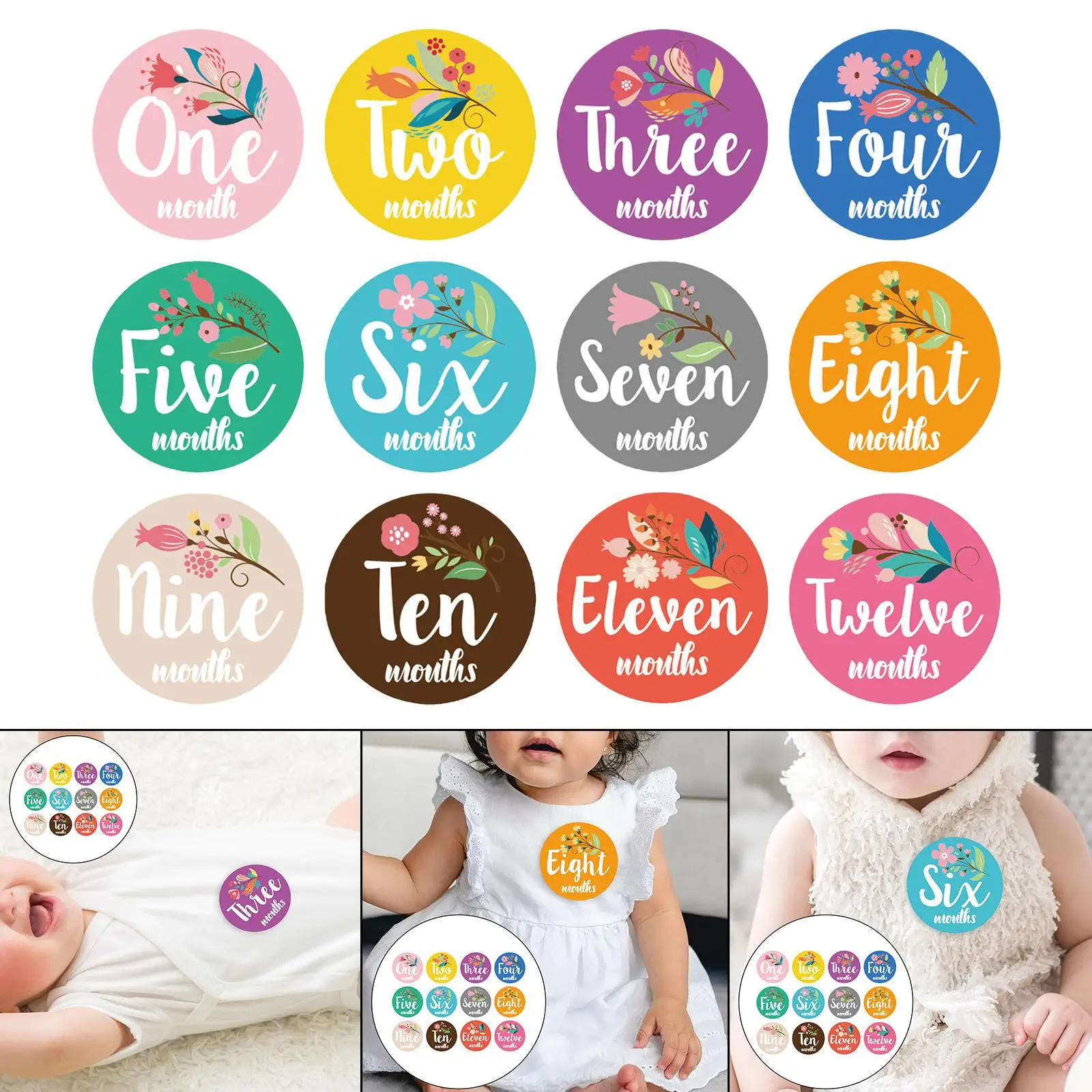 12 Pieces Baby Monthly Stickers Newborn Baby Sticker Baby Month Stickers Keepsakes 1-12 Month