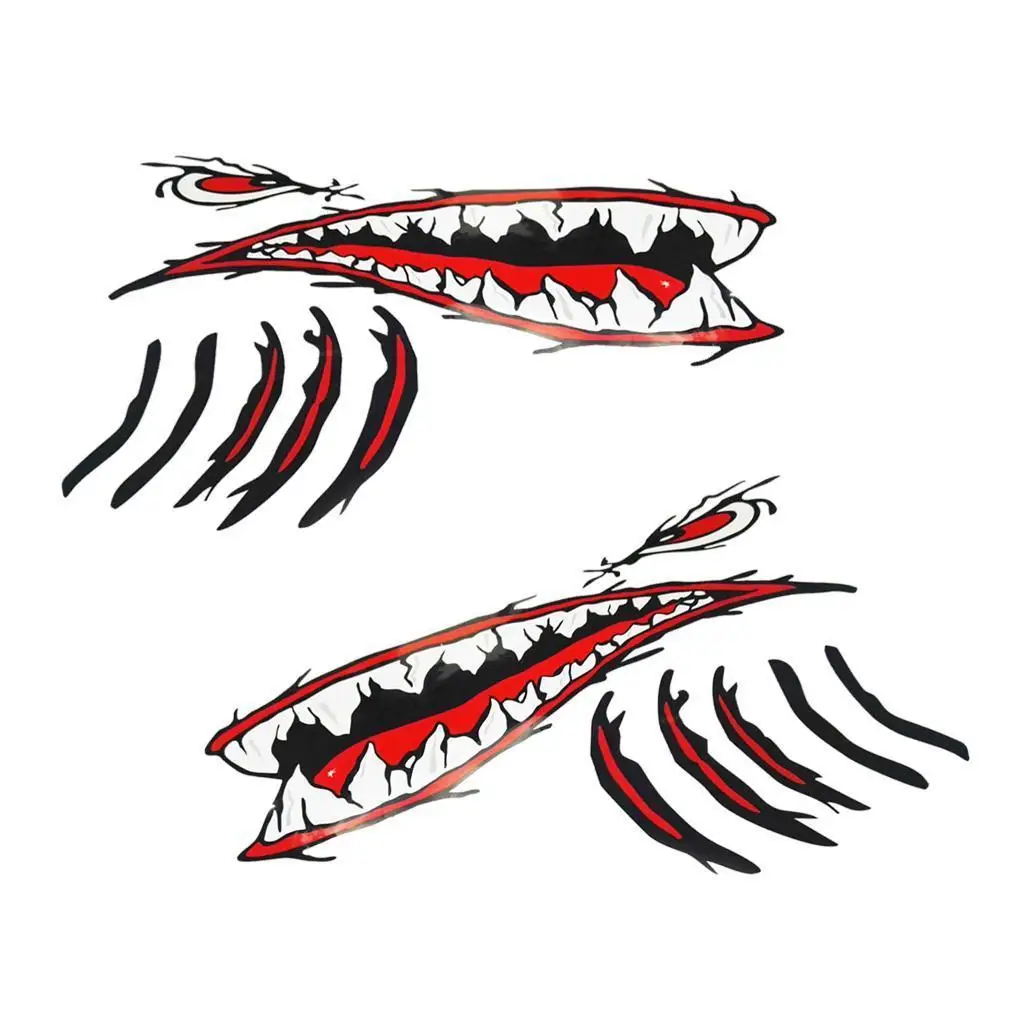 1 Pair Shark Mouth Gill Stickers Decals Kayak Boat Fishing Graphics