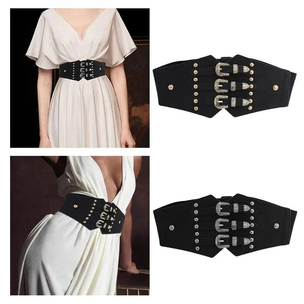 Retro Women Waist Belt Casual Elastic Alloy Buckle PU Leather Fashion Vintage Modern Durable Belt for Ladies Decor Waistbelt