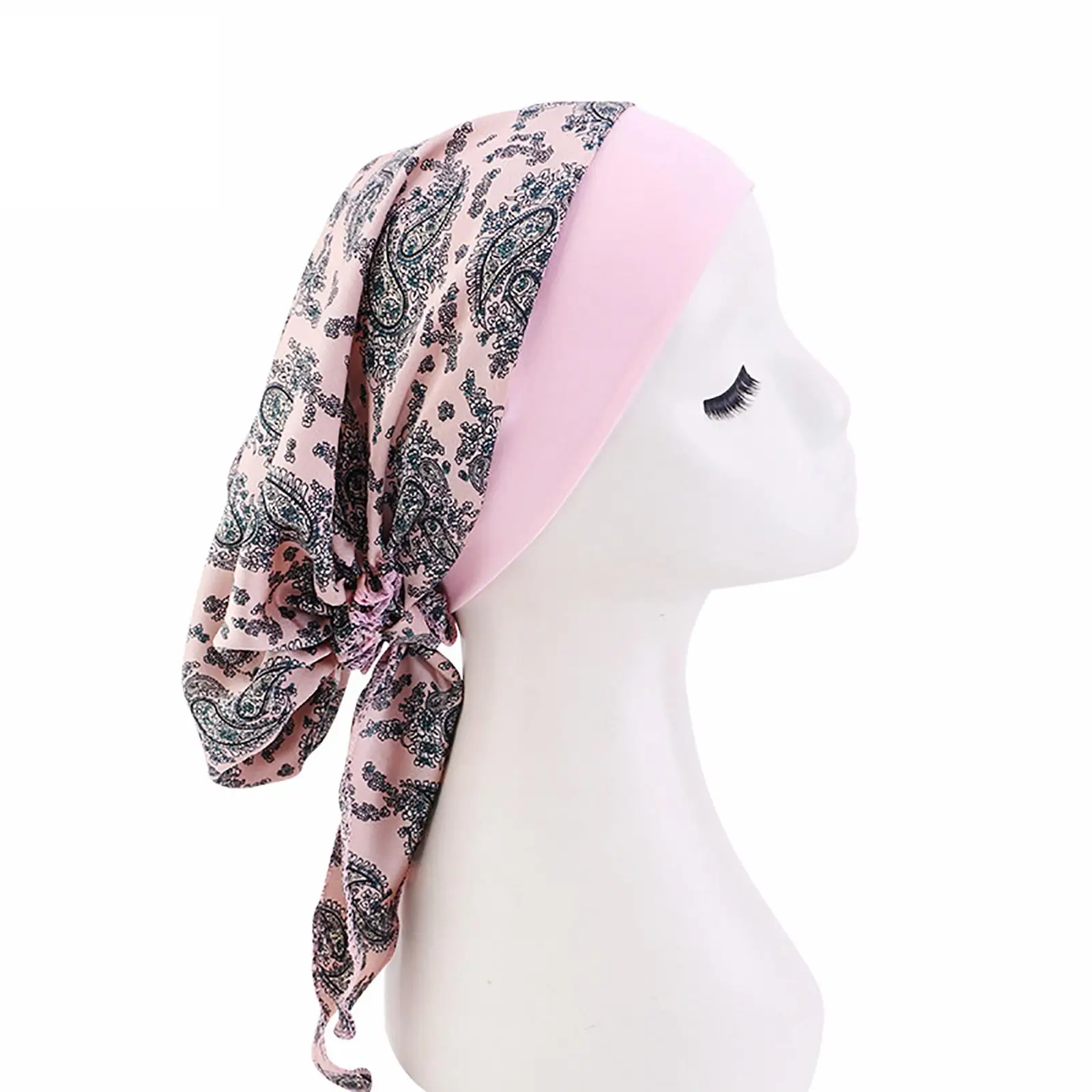 Fashion Women Beanie Hat Printed Artificial Silk Hair Care Turban Wrap Hair Cover Wrap for Cancer Hair Loss Sleep Festival Women