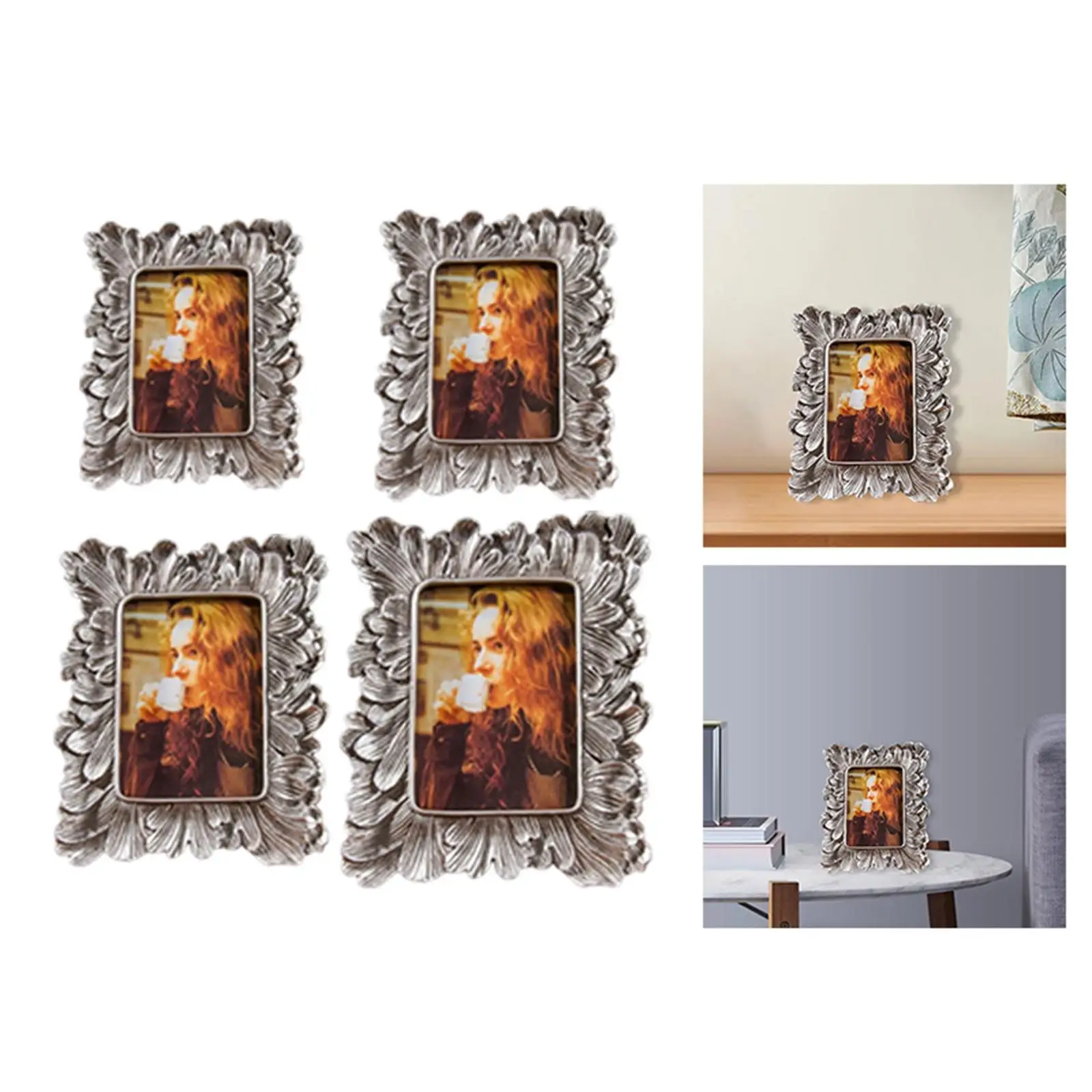 Antique Silver Photo Frame Rectangle Photo Holder Decorative Picture Frame