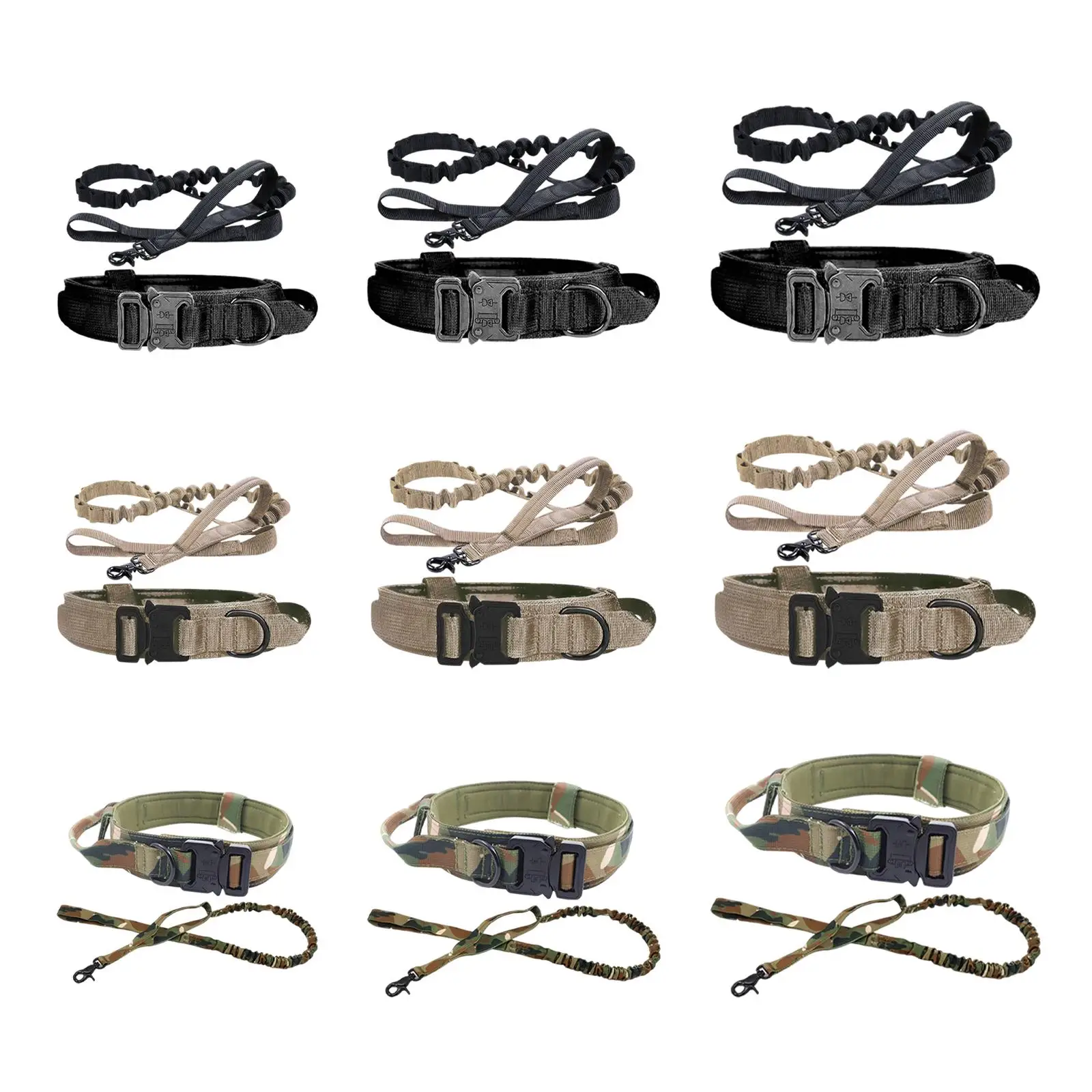 Tactical Dog Collar and Leash Set with Metal Buckle for Medium Large Dogs Adjustable with Handle Large Dog Training Collar Nylon