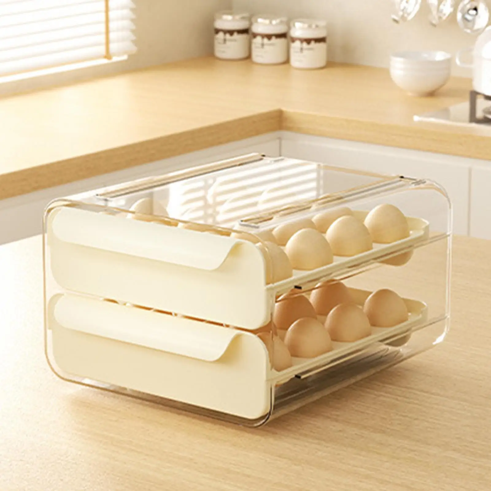 Egg Holder Tray Holds 32 Eggs Fridge Egg Drawer Organizer Bins Eggs Storage Tray for Cupboard Countertop Kitchen Cabinet