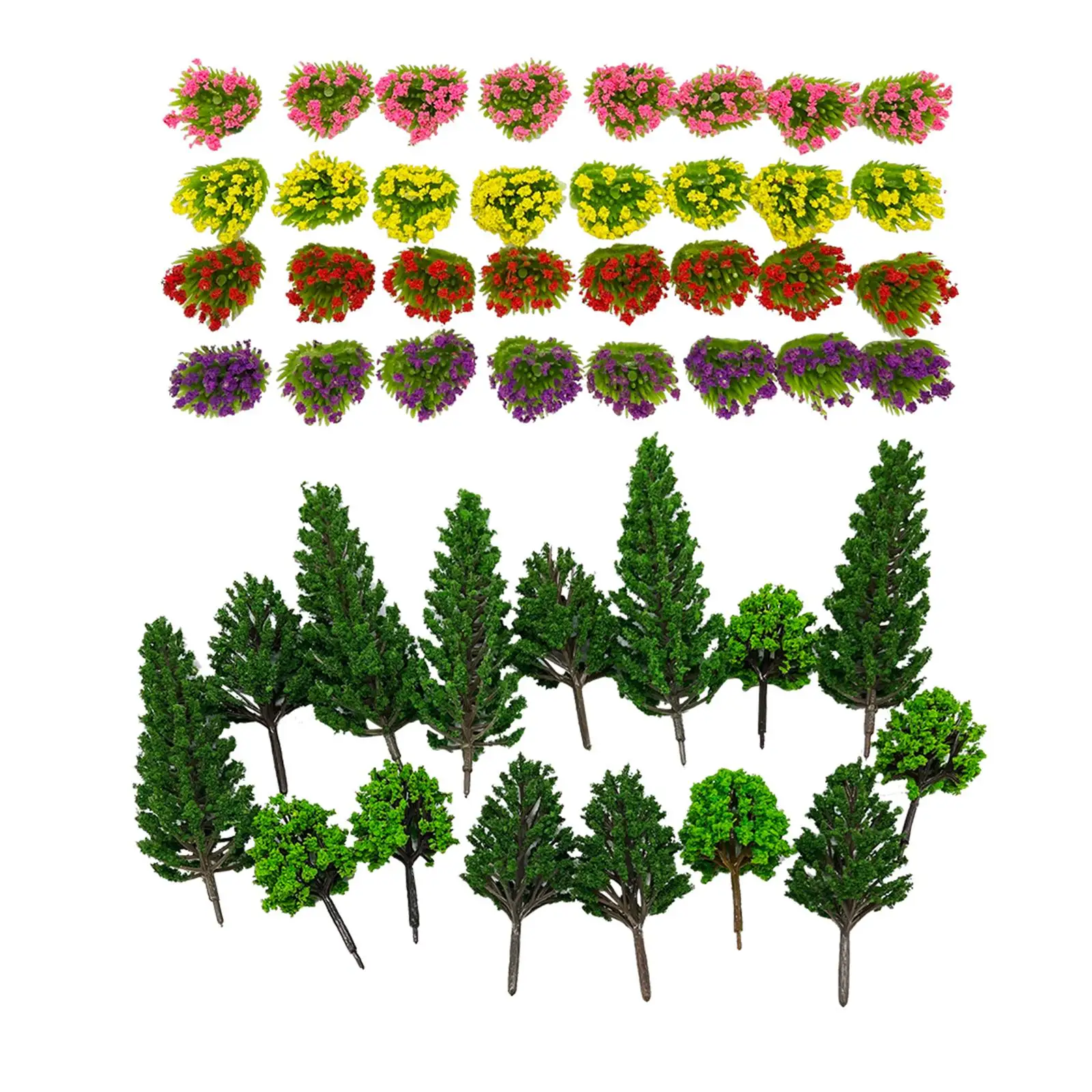 47Pcs 1:100 N Scale Mixed Model Tree Railroad Fake Trees Architecture Model Trees Mixed Miniature Trees Model for Building Model