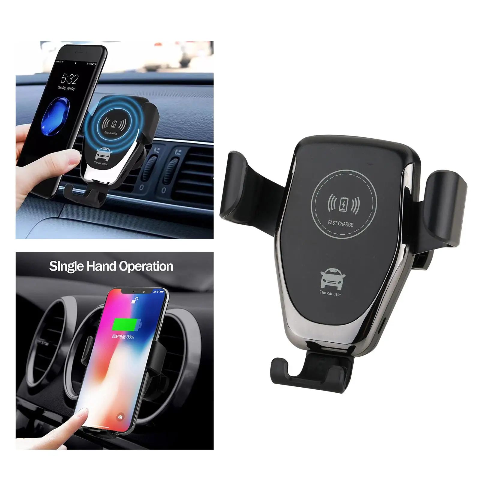  Car Charger, 10W Qi Fast Charging Car Vent Phone Holder, 360° Rotation Auto Charging  