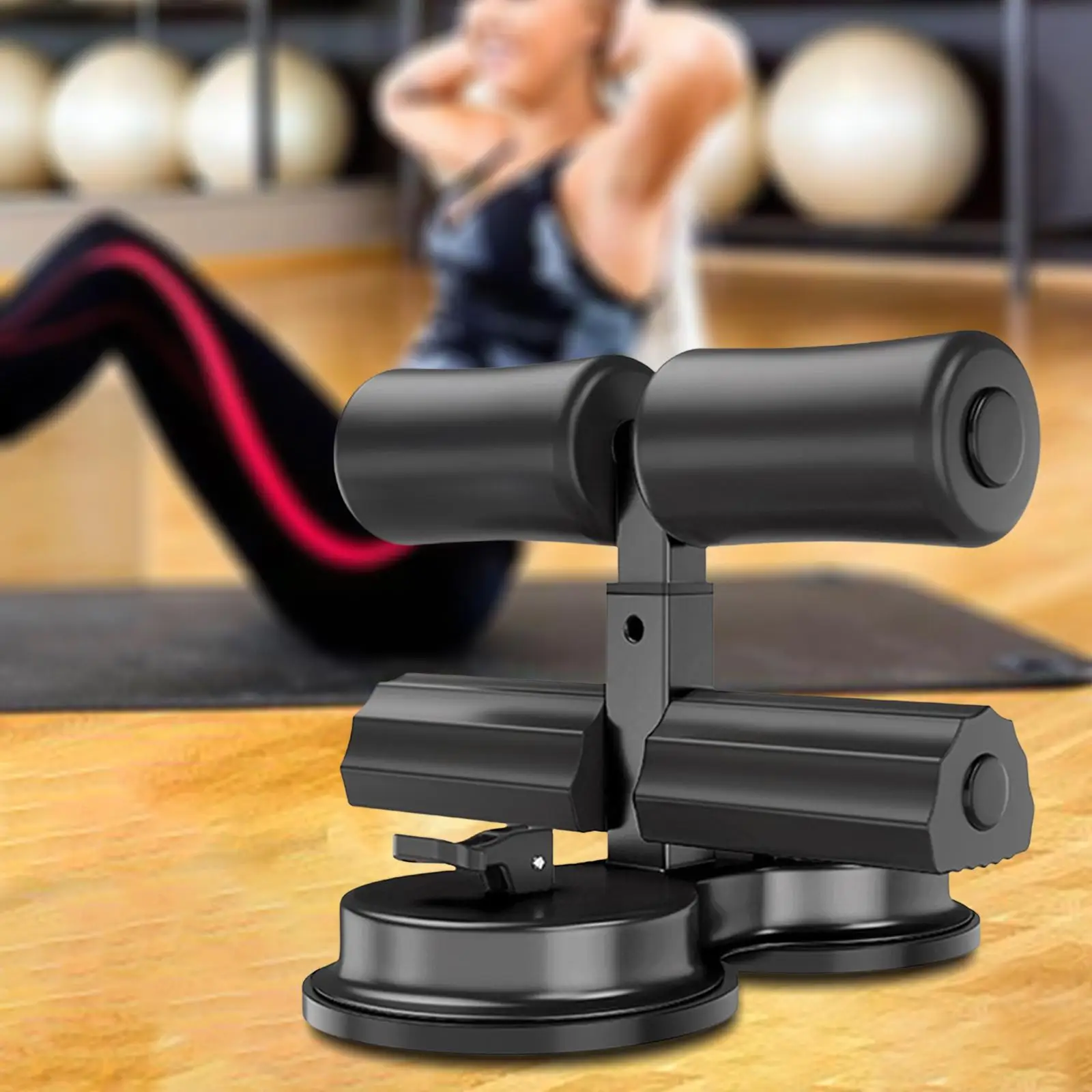 Sit Up Floor Bar Assistance Device with Strong Suction Cup 3 Height Adjustments for Home Abdominal Muscle Core Strength Exercise