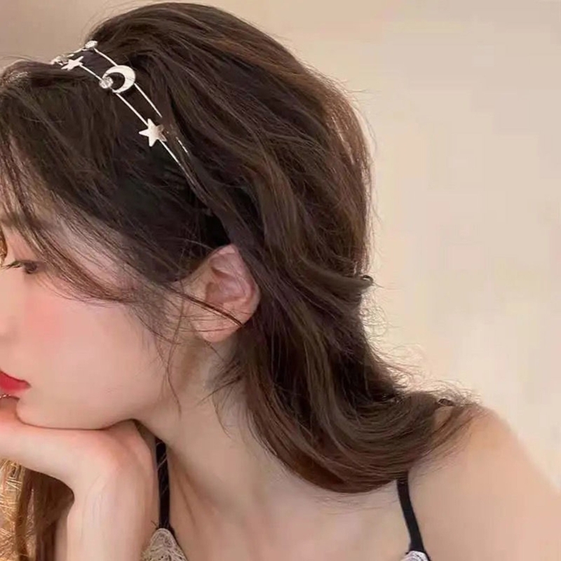 M2EA Haarband mit Mond Sterne Decor Dünne Seite Shinning Multi Layered Stirnband für Mädchen Hochzeit Party – Detail 7