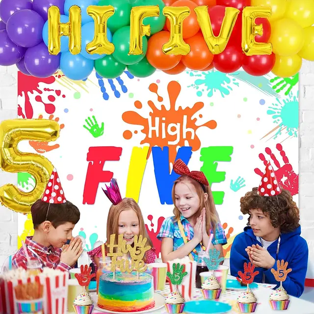 Sursurprise-Art Painting Balloon, Garland, Handprint Sticker, Glitter Cake  Topper Kit, Boy and Girl, 5th Birthday Decorations, S - AliExpress