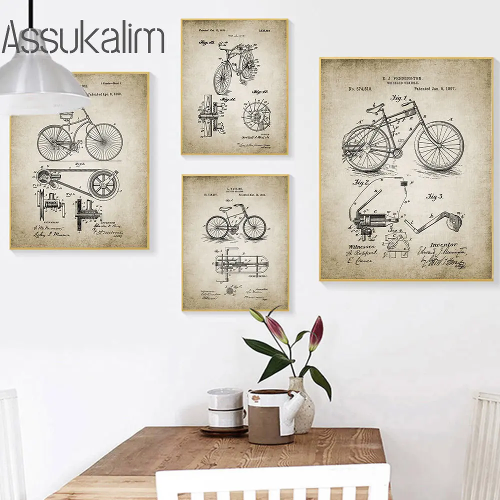 Retro Poster Bicycle Invention Canvas Poster Bike Print Pictures Mechanics Art Prints Nordic Wall Posters Living Room Decoration