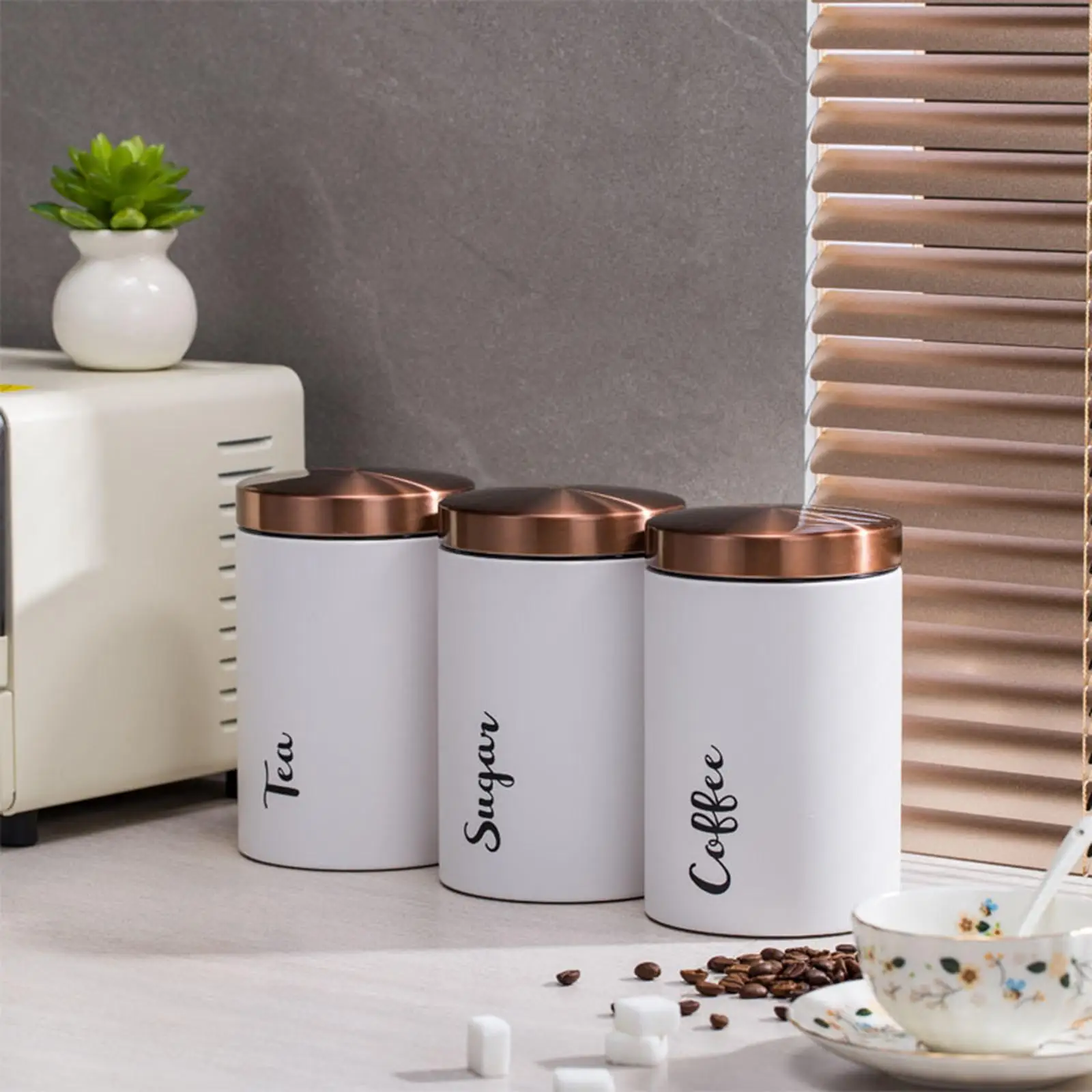 3x Stainless Steel Storage Jars Ornament Dustproof Containers Organizer for Living Room Desk Cabinet Pantry Closet