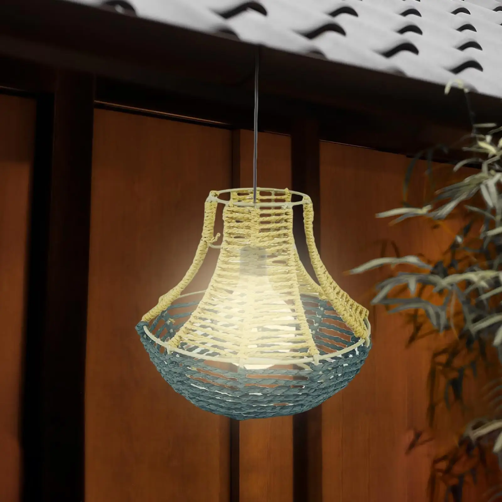 Vintage Pendant Lamp Shade Paper Rope Rattan Hanging Light Fixture Woven Chandelier Cover for Farmhouse Dining Room Decorations