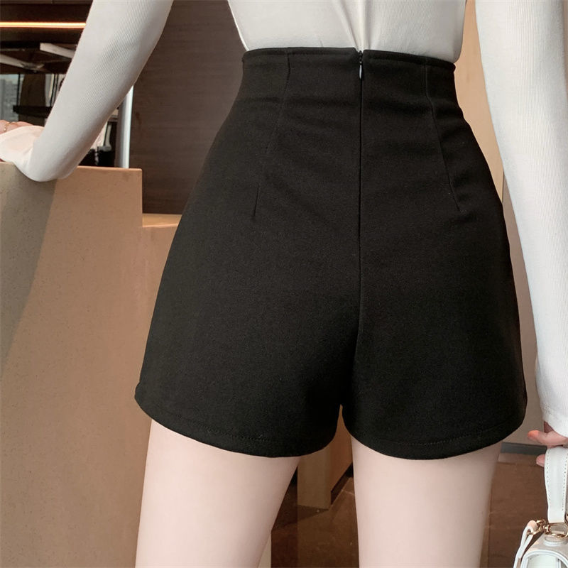 Calça retrô estilo coreano feminino, calção preto,