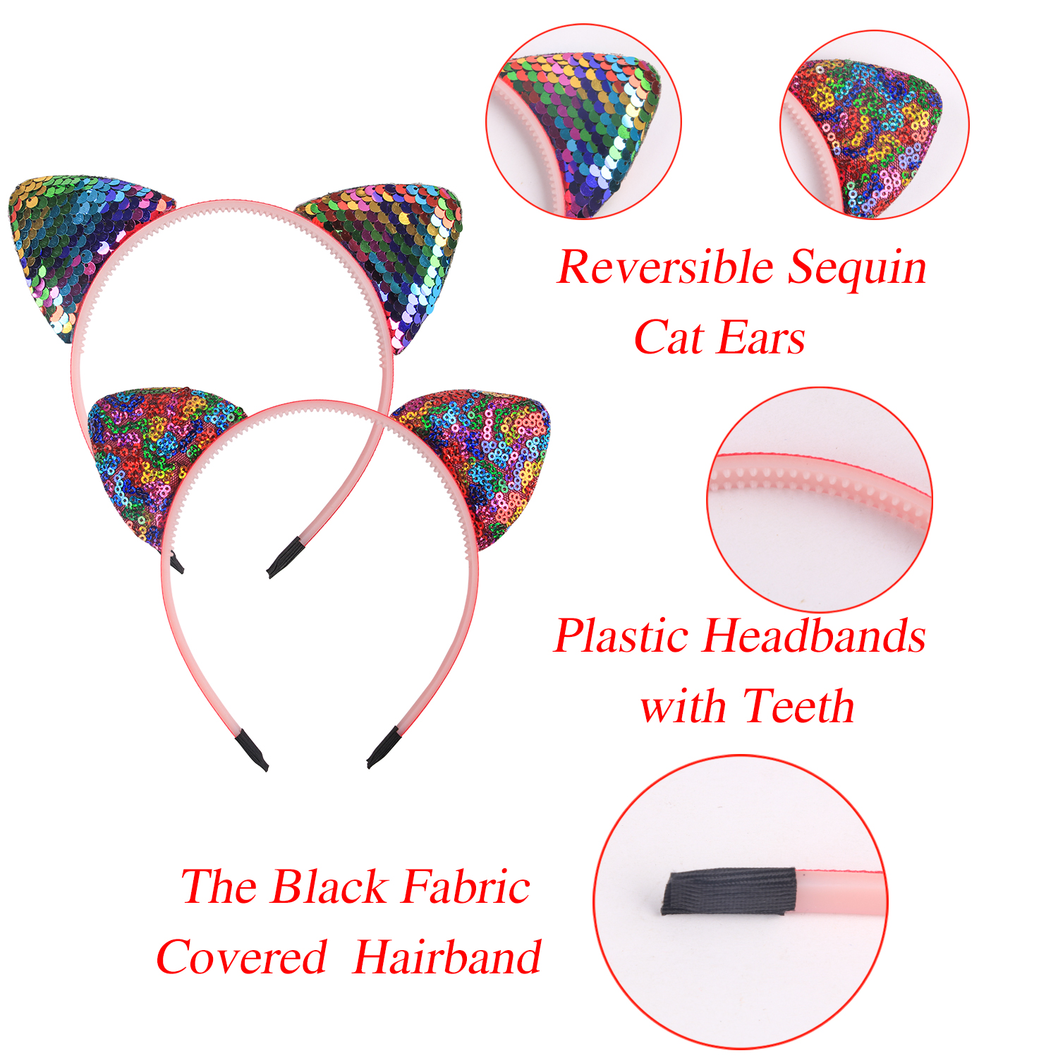 1/10PCS Pailletten Katze Ohr Stirnbänder Mädchen Party Haarbänder Nette Glitter Katze Ohr Haarband Kitty Stirnbänder Kinder Party haar Zubehör – Detail 1
