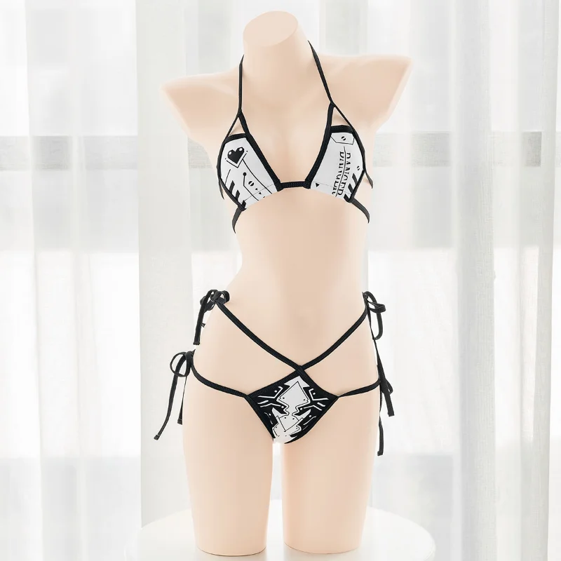 Anime Game Cyber Machinery Women Cosplay Costume Bandage Bikini Heart Mecha Print Personality Underwear Swimsuit Lingerie Set