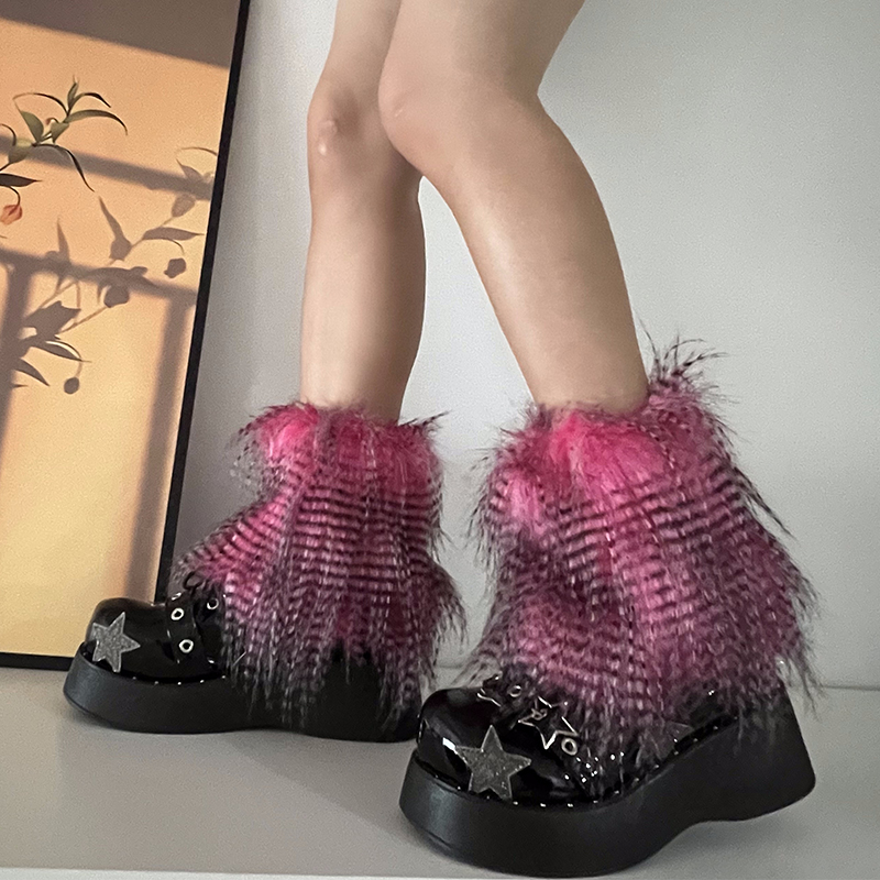 Y2K Goth Furry Faux Fur Women Leg Warmers Boot Covers Harajuku Lolita Girls Punk Fashion Cute Jk Hipster Warm Fluffies Leggings