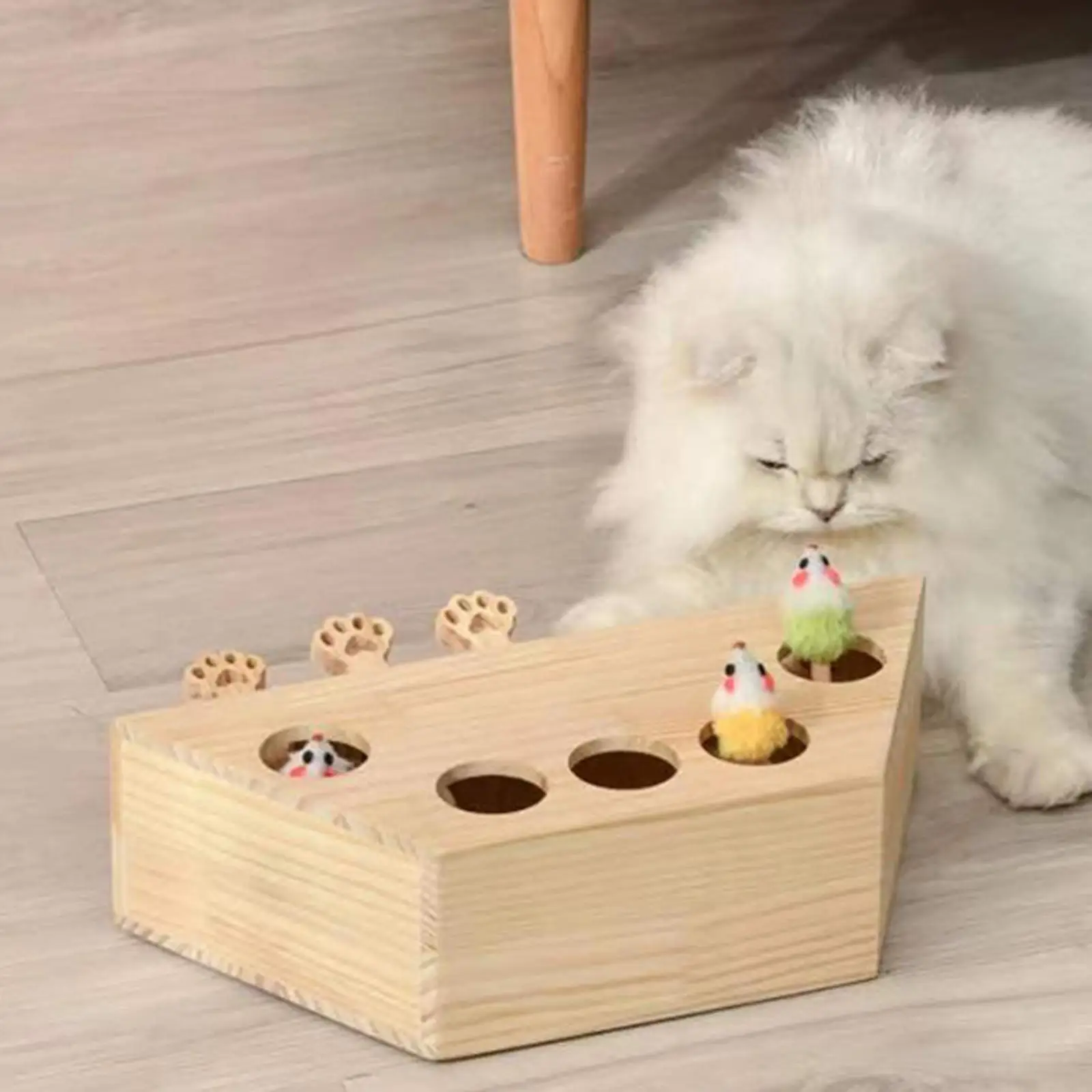 Wooden Cat Funny Toys 5 Holes Tease Cat Interactive Supplies Claw Sharpener Gophers Toys Toy for Kitty Exercise Catch