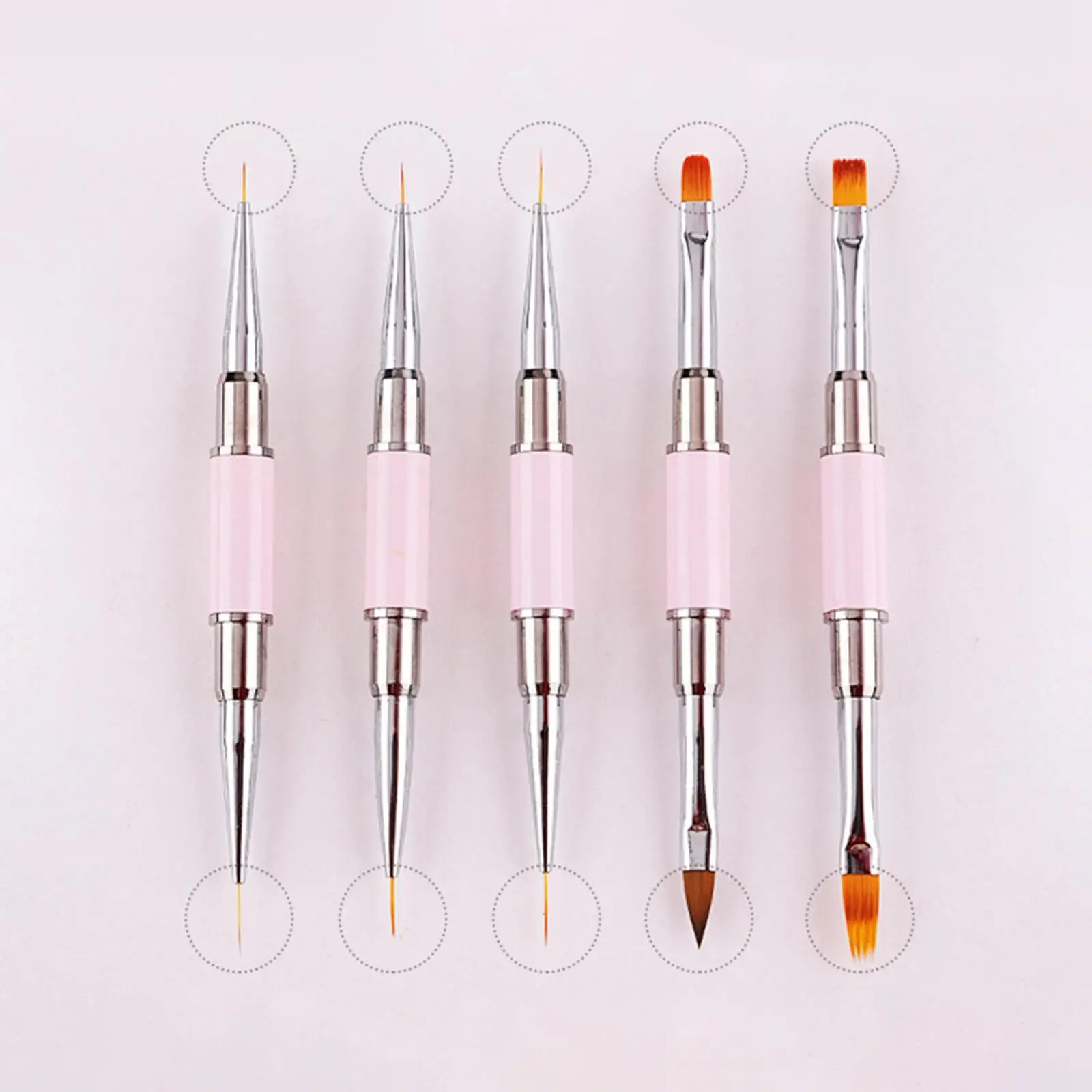 5 Pieces Double Ended Nail Art Brushes for Professional Nail Salon Home Use
