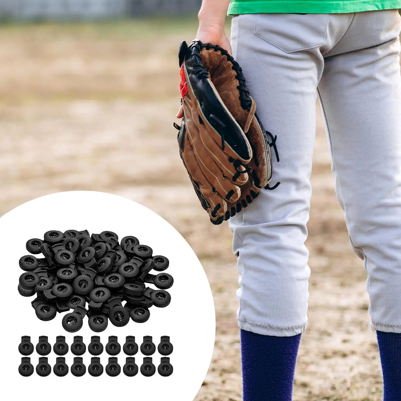 48x Durable Baseball Glove Locks Single Holed End Spring Sliding Cord Rope Locks Toggle for Drawstrings Backpack Bags Apparel