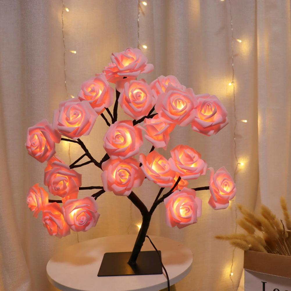 LED Cool Appearance Rose Tree Night Light Plastic Valentine's Day Rose Tree Table Light Home Decor