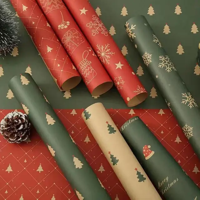 2Pcs Christmas Wrapping Paper Large Size Thickened Durable Xmas Elements  Collection Create Atmosphere Gift Box Wrapping Paper - AliExpress