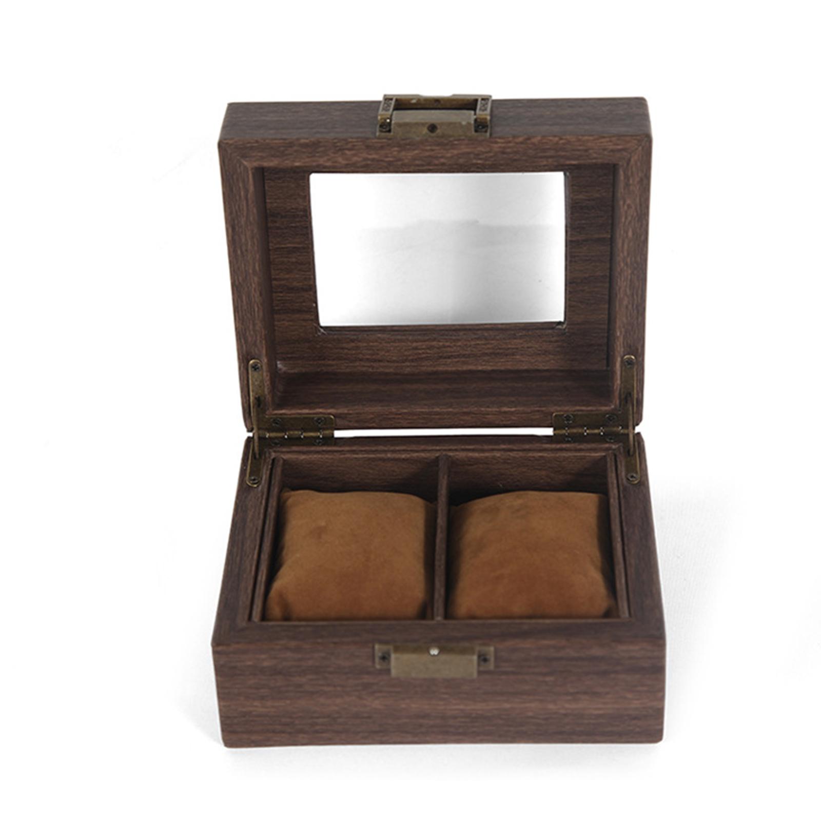 Watch Display Case and Lock Wood Vintage with Glass Top 2 Slot Jewelry Organizer Wrist Storage Box for Gifts Men Women