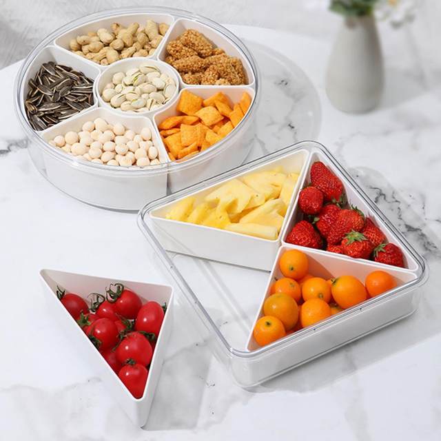 Round Plastic Divided Serving Tray with Lid 4/5 Individual Dishes Food  Storage Containers Snack Fruit Veggie Candies Serving Pla - AliExpress