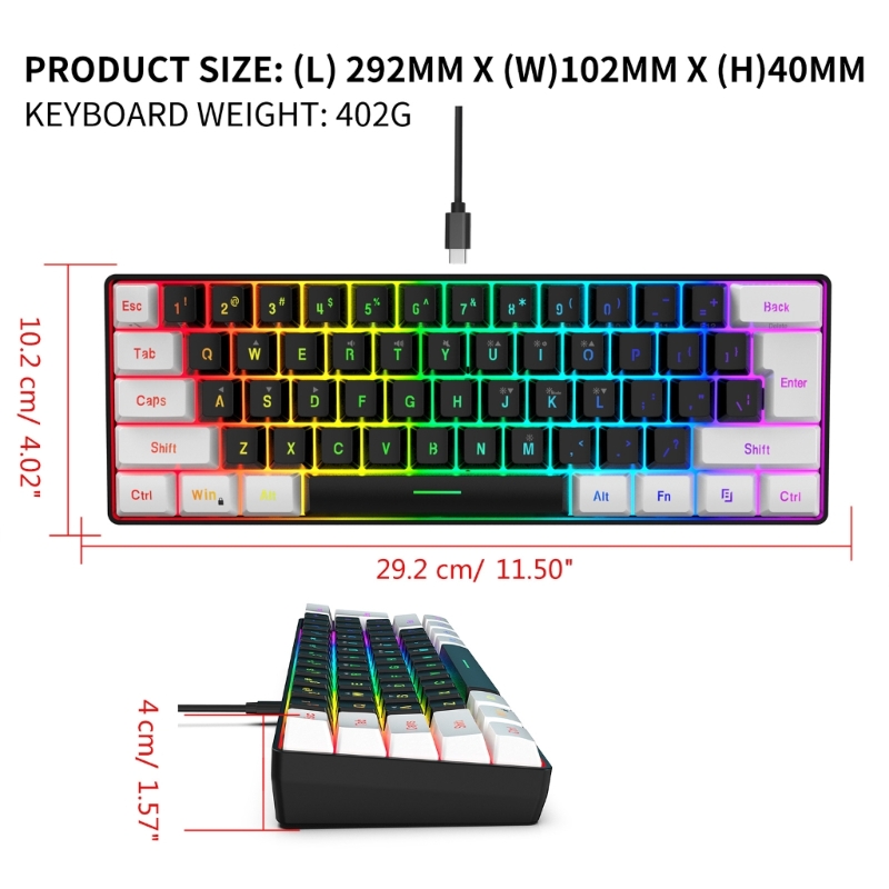 60% jogo teclado e mouse combo, ultra-compacto