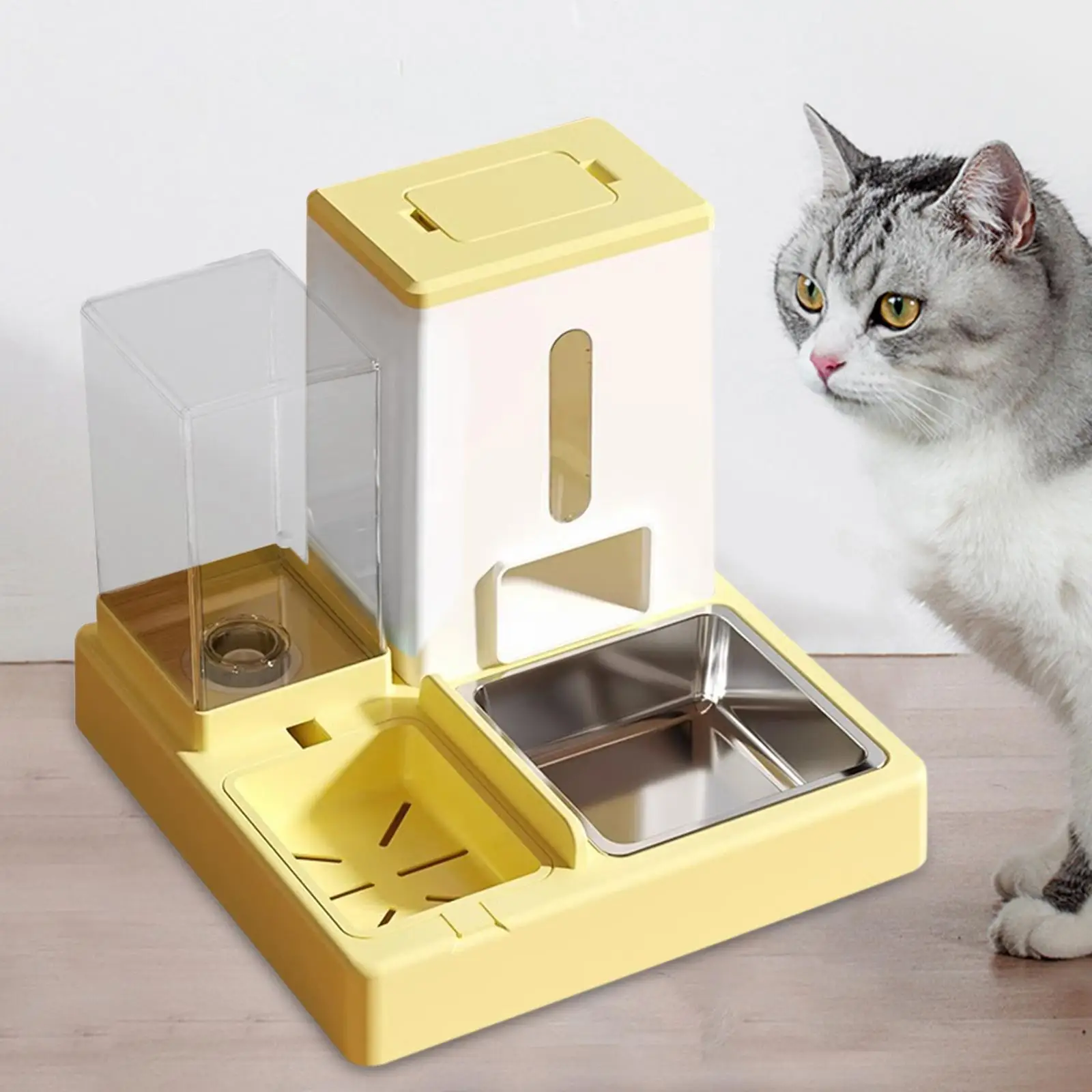 Cat Feeding Bowl and Water Dispenser Detachable Stainless Steel Bowl Pet Drinking Fountain for Rabbits Cats Small Animals Puppy