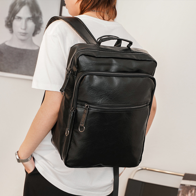 Wasserdichter Rucksack für Herren, weiches PU-Leder, 15,6 Zoll Laptop-Rucksäcke, Herren, lässiger Reiserucksack, multifunktionale Handtasche, Tagesrucksäcke – Detail 3