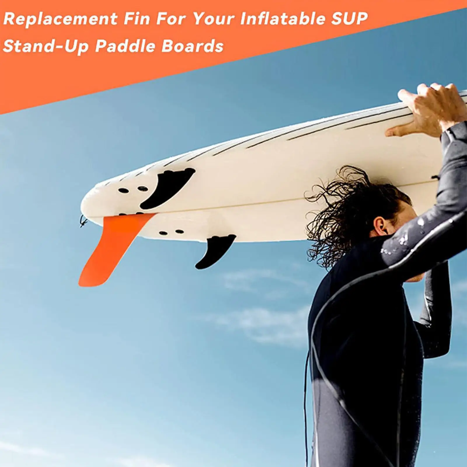 9 inch Surfing Fin Surfing Surf Water Wave Fin Detachable Single Center Fin for Long Board Soft Fin Orange Replacement