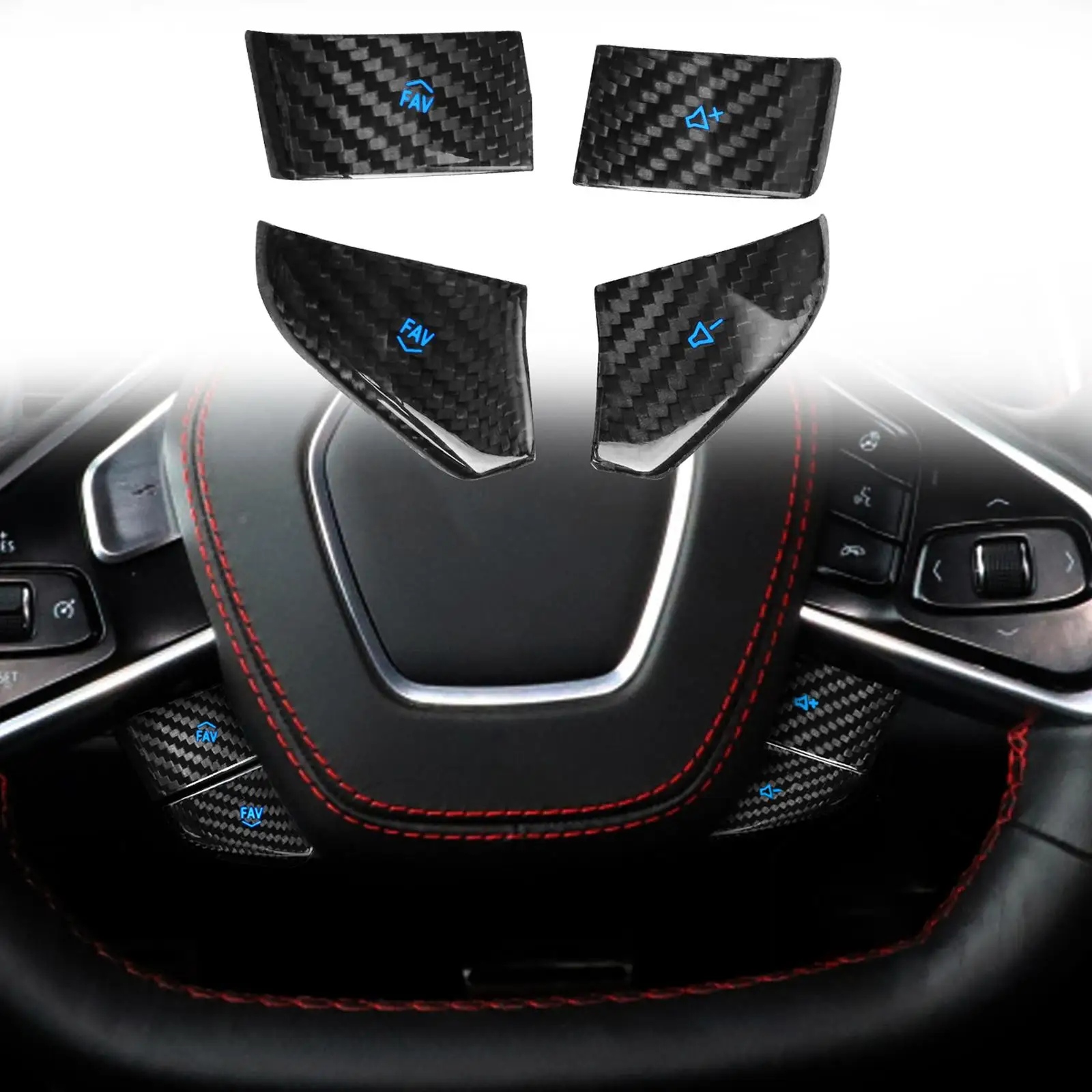 4 Pieces Auto Steering Wheel Button Sticker Car Interior Carbon Fiber Volume Button Cover Trim for Chevrolet C8